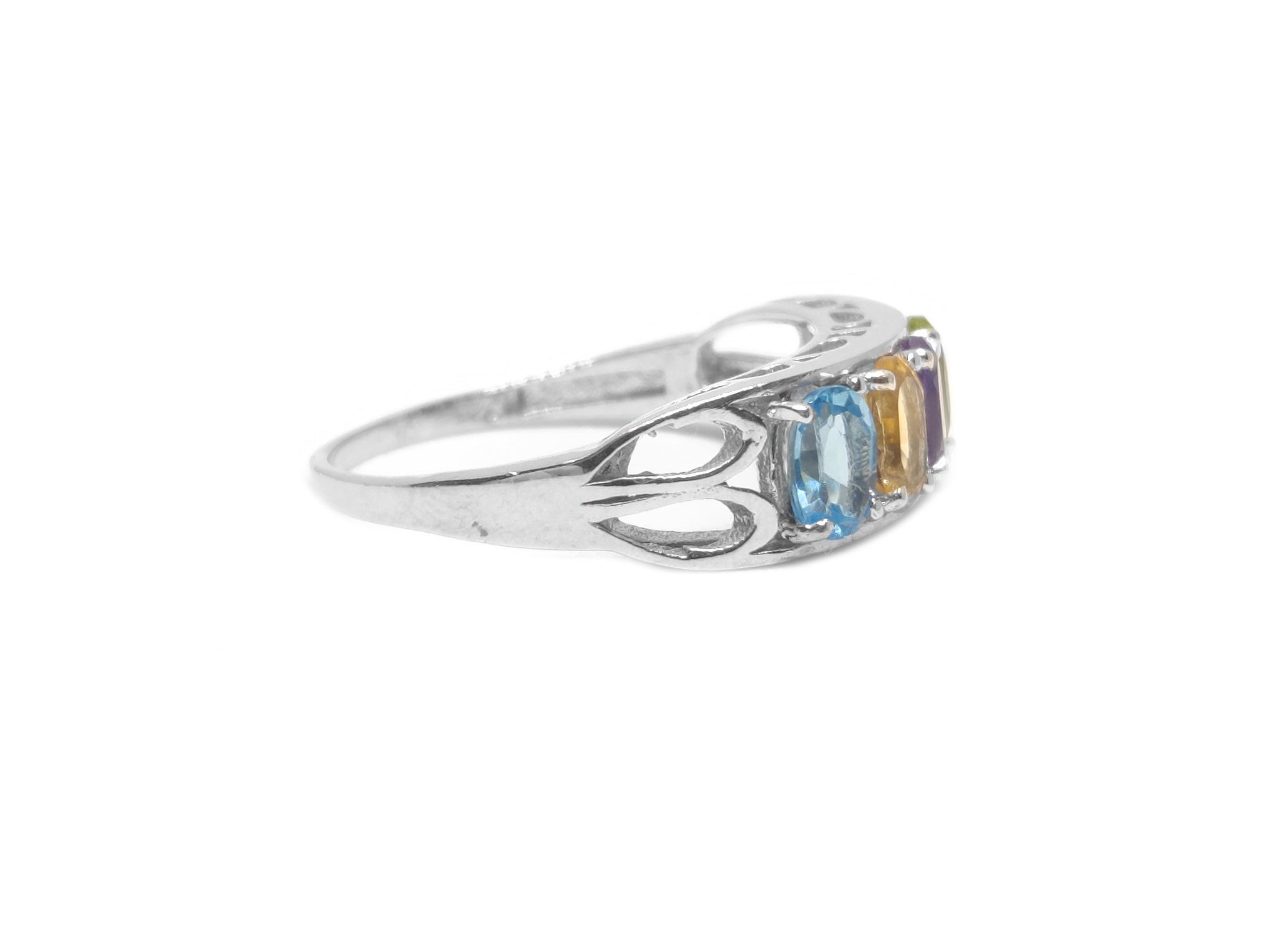 Silver MultiStone Birthstone Ring 5 Stone Birthstone Ring Garnet Peridot Amethyst Citrine Blue Topaz Ring Natural Multi Gemstone Ring