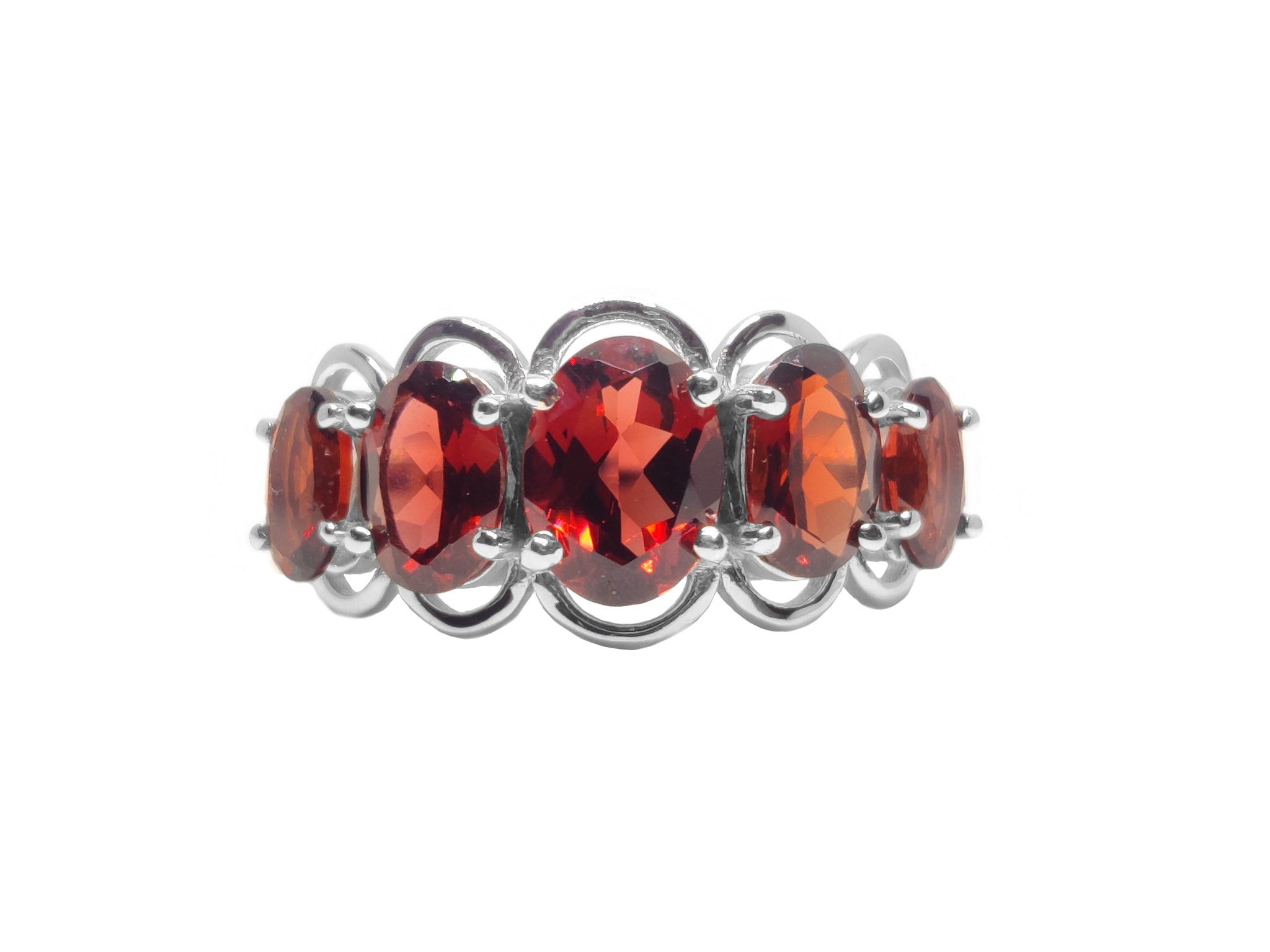 Natural Garnet Wedding Band 5 Stone Wedding Band Silver Garnet Engagement Ring January Birthstone Garnet Anniversary Ring For Her
