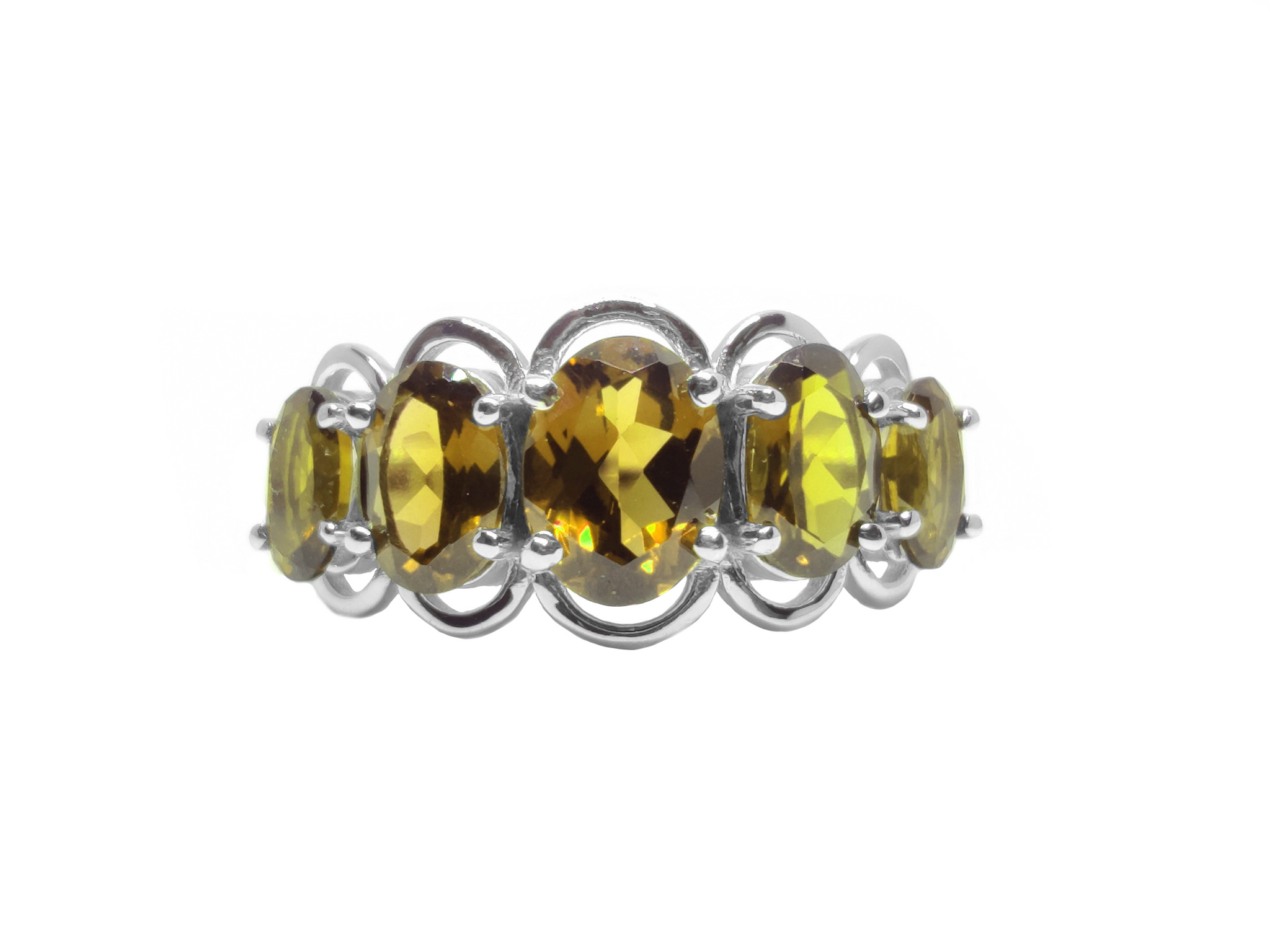 Natural Citrine Wedding Band 5 Stone Wedding Band Silver Citrine Engagement Ring November Birthstone Citrine Anniversary Ring For Her