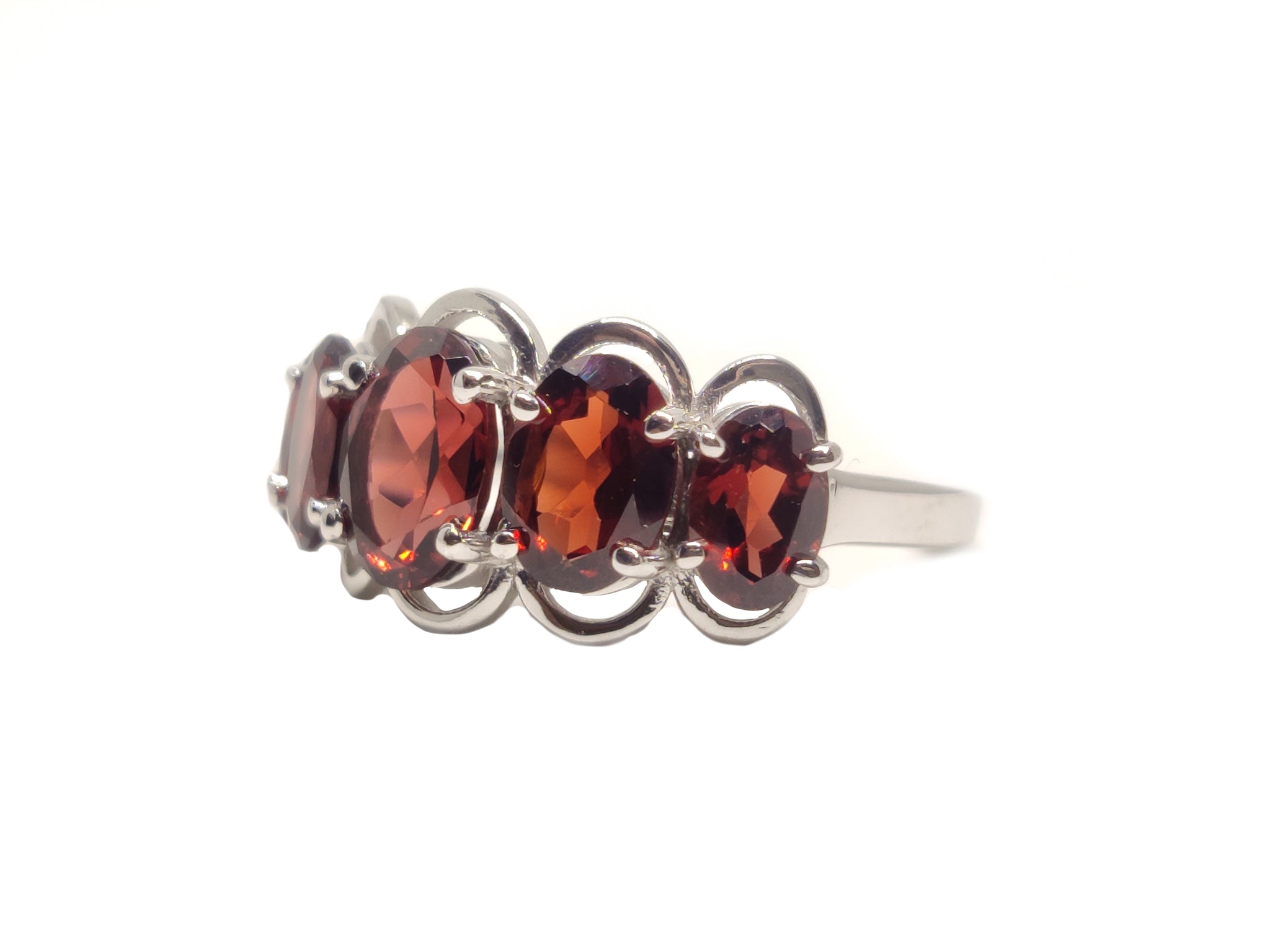 Natural Garnet Wedding Band 5 Stone Wedding Band Silver Garnet Engagement Ring January Birthstone Garnet Anniversary Ring For Her