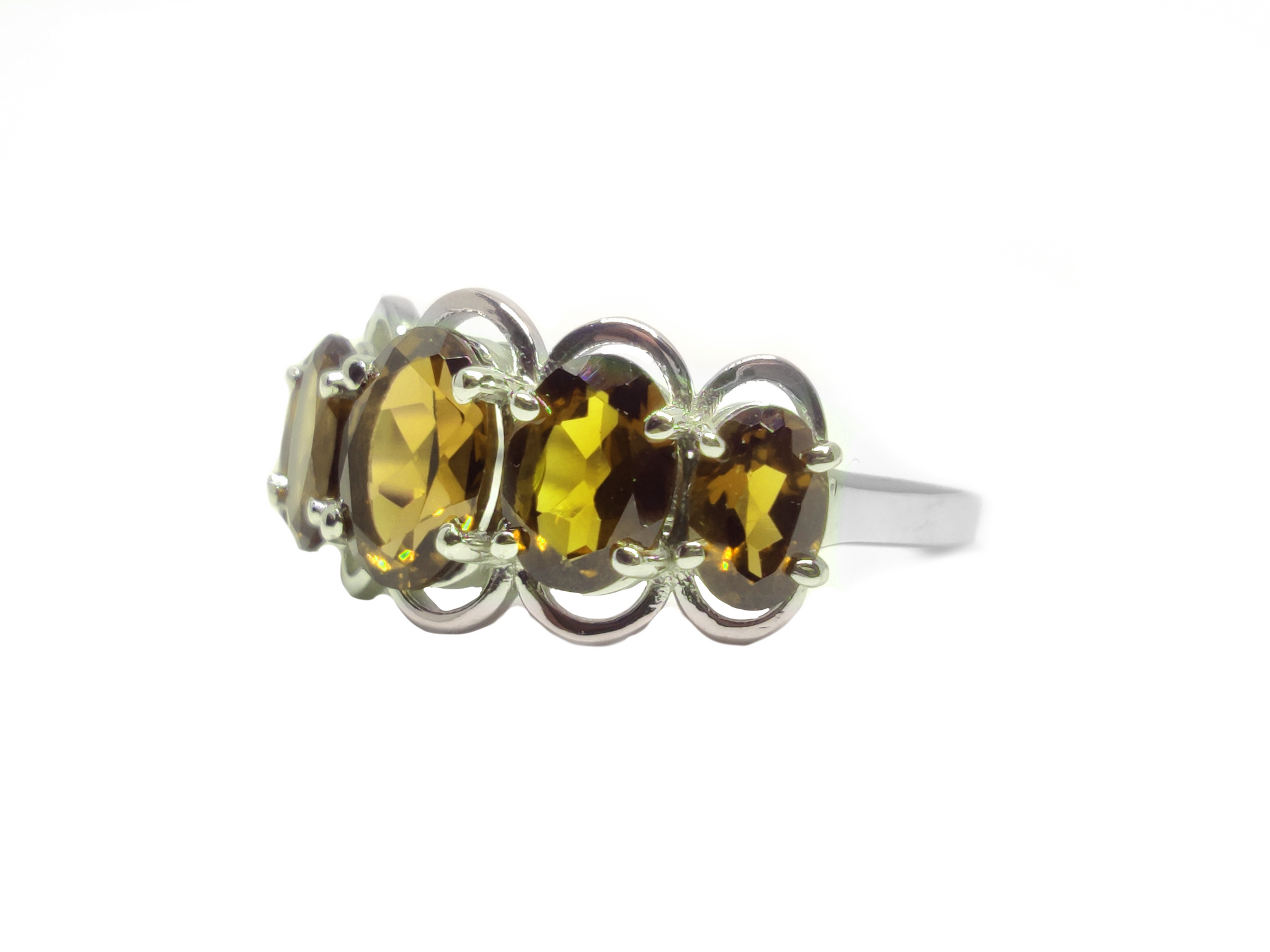 Natural Citrine Wedding Band 5 Stone Wedding Band Silver Citrine Engagement Ring November Birthstone Citrine Anniversary Ring For Her