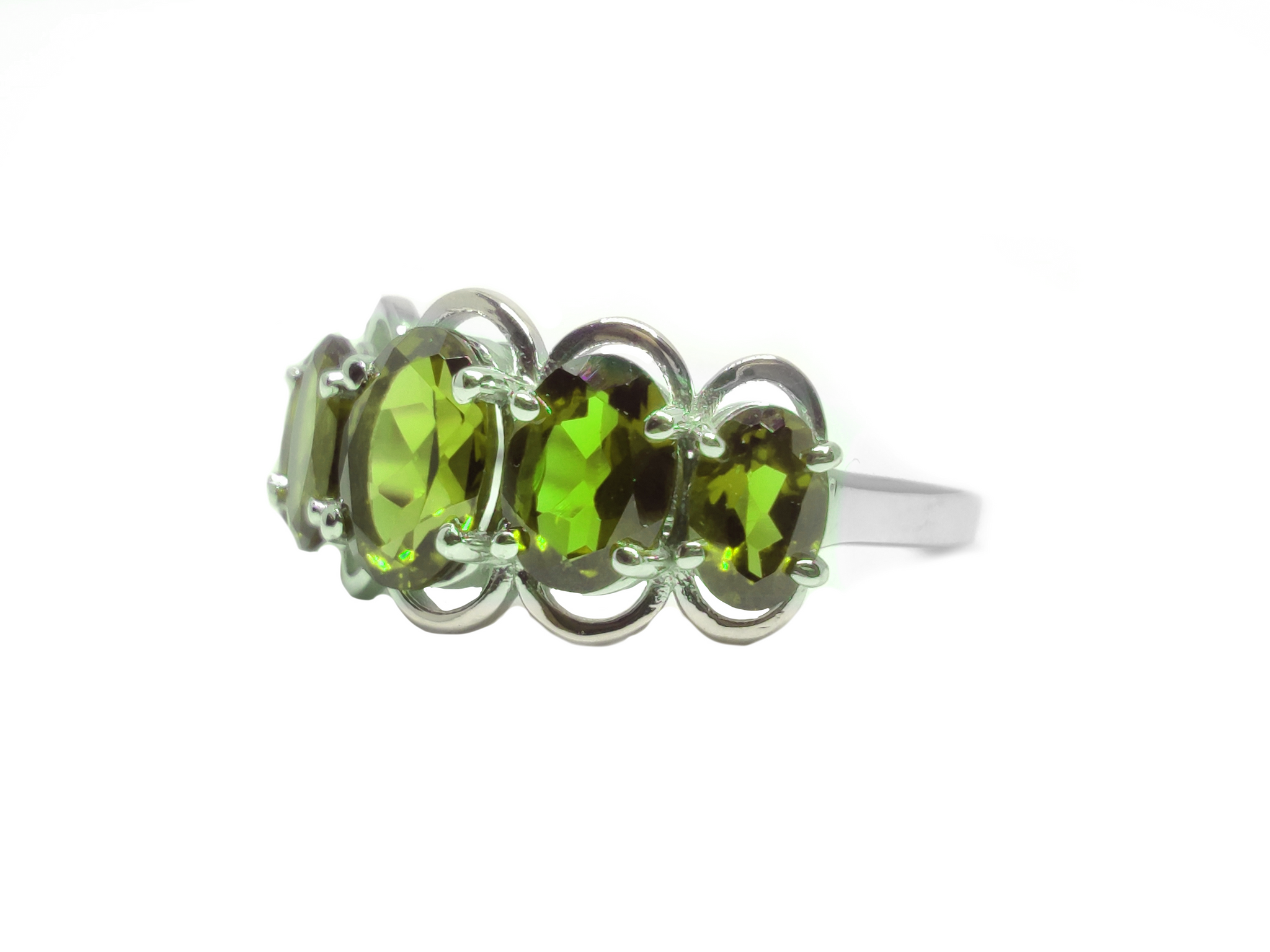 Natural Peridot Wedding Band 5 Stone Wedding Band Silver Peridot Engagement Ring August Birthstone Peridot Anniversary Ring For Her