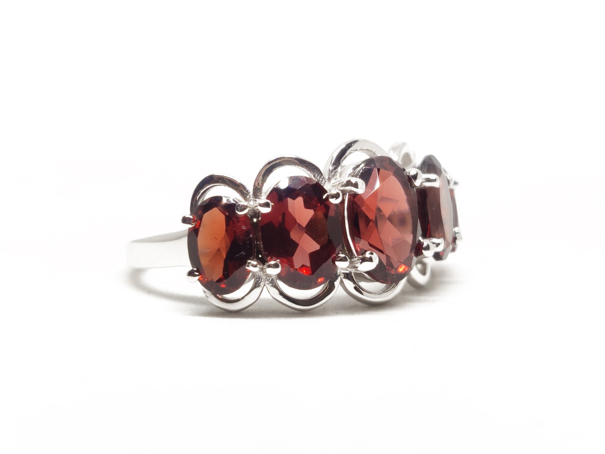 Natural Garnet Wedding Band 5 Stone Wedding Band Silver Garnet Engagement Ring January Birthstone Garnet Anniversary Ring For Her