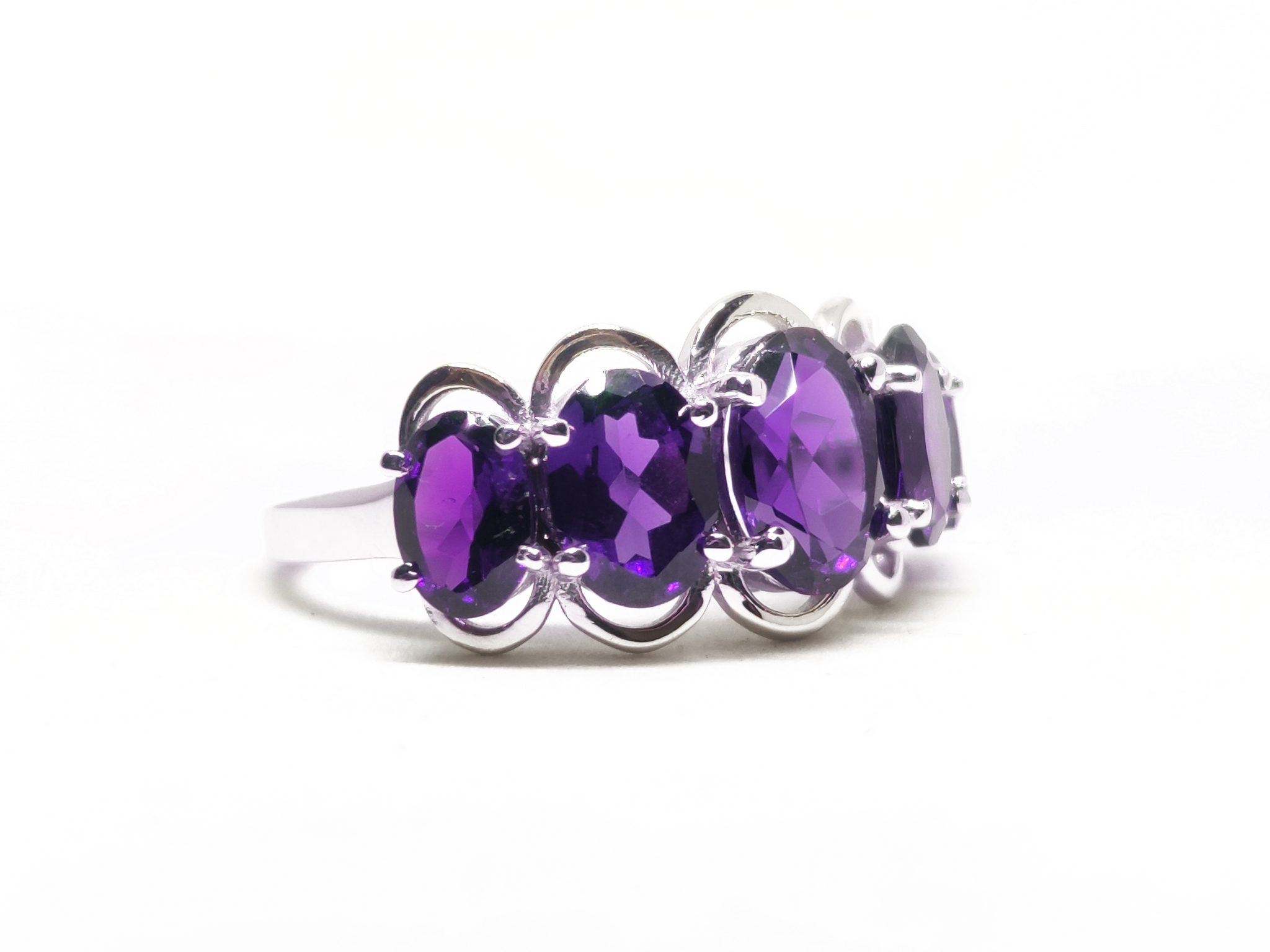 Natural Amethyst Wedding Band 5 Stone Wedding Band Silver Amethyst Engagement Ring February Birthstone Amethyst Anniversary Ring For Her