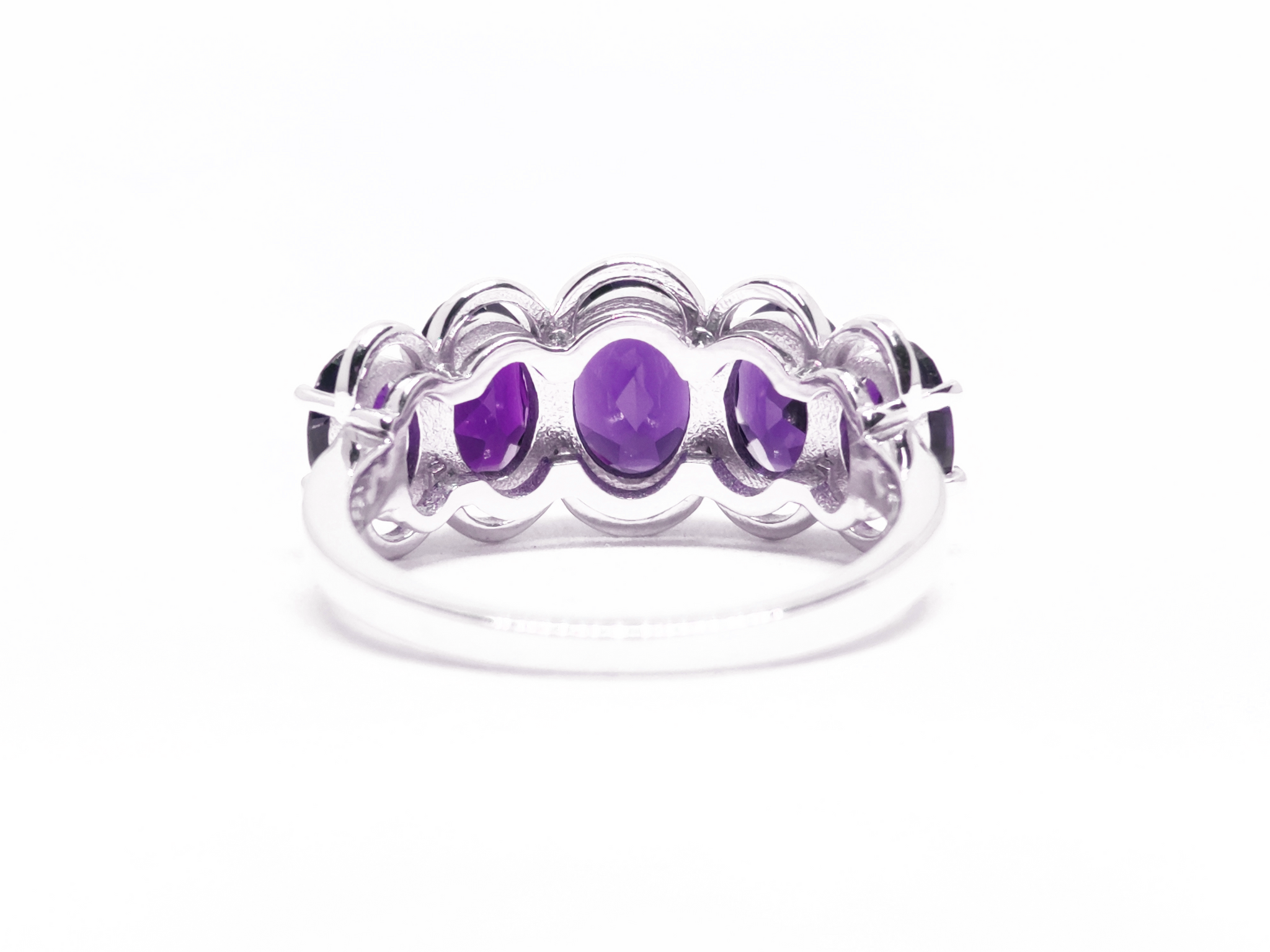 Natural Amethyst Wedding Band 5 Stone Wedding Band Silver Amethyst Engagement Ring February Birthstone Amethyst Anniversary Ring For Her