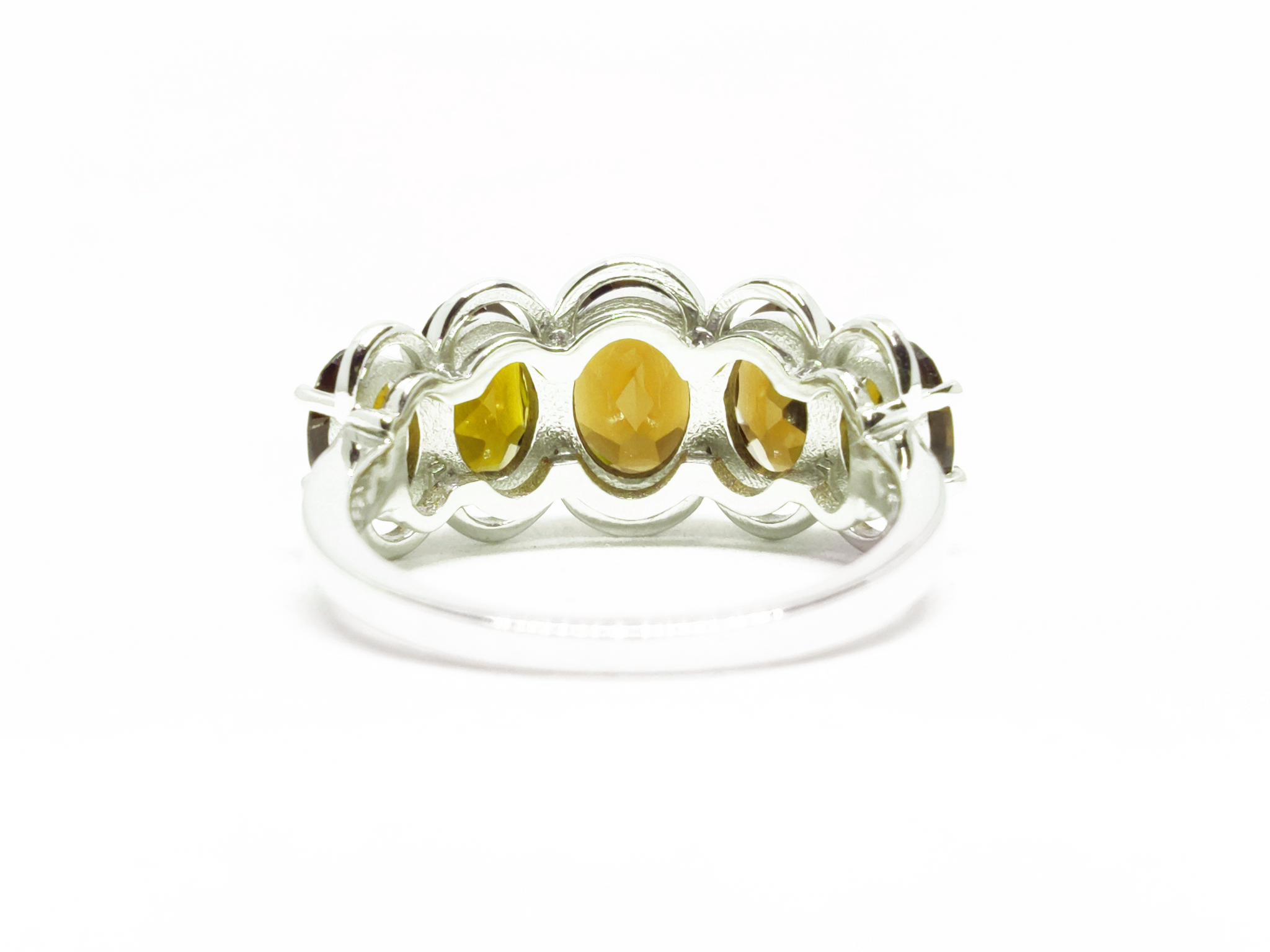 Natural Citrine Wedding Band 5 Stone Wedding Band Silver Citrine Engagement Ring November Birthstone Citrine Anniversary Ring For Her