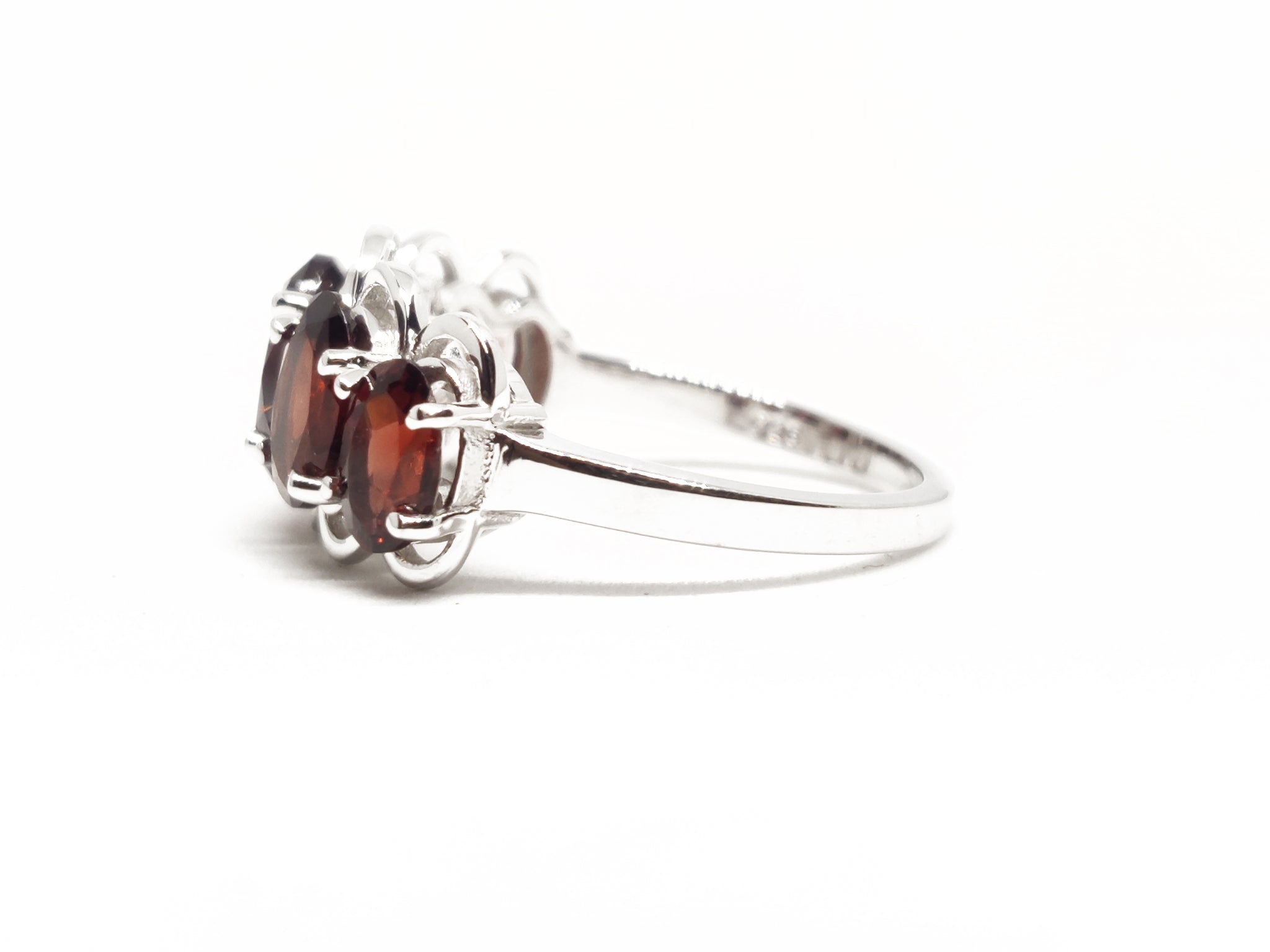 Natural Garnet Wedding Band 5 Stone Wedding Band Silver Garnet Engagement Ring January Birthstone Garnet Anniversary Ring For Her