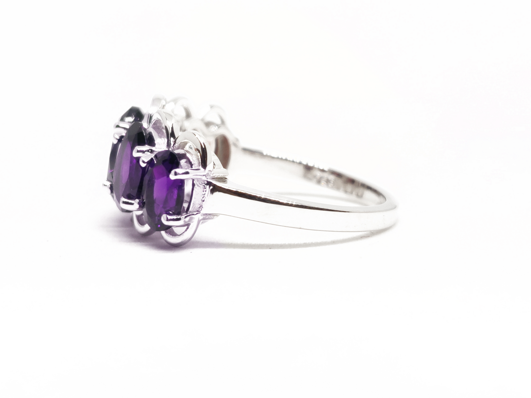 Natural Amethyst Wedding Band 5 Stone Wedding Band Silver Amethyst Engagement Ring February Birthstone Amethyst Anniversary Ring For Her