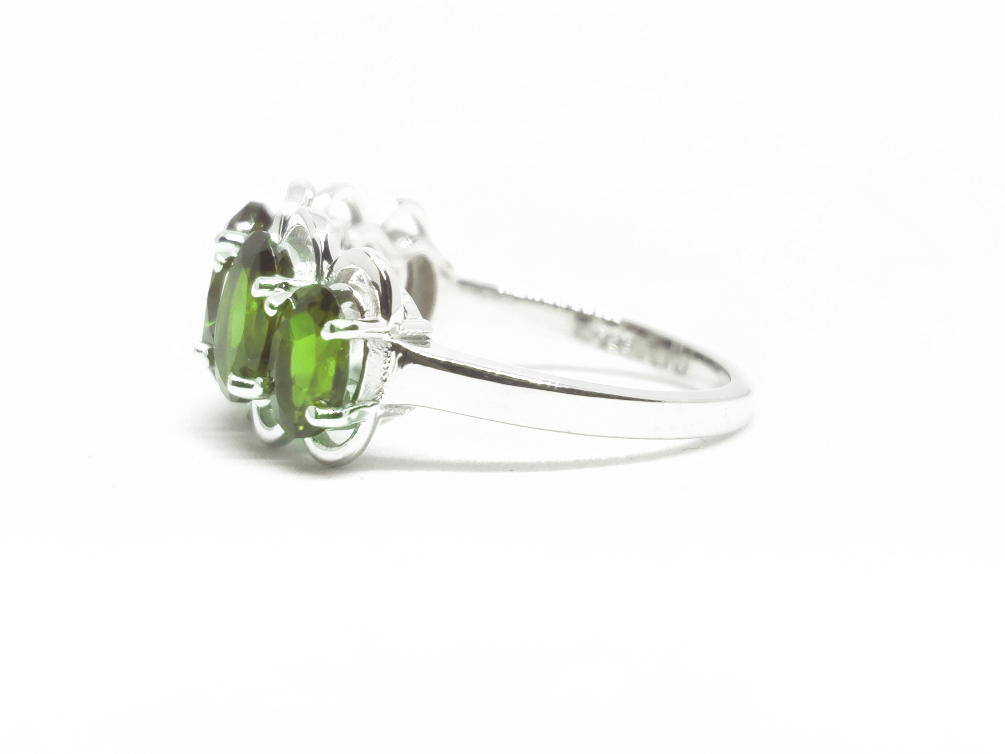Natural Peridot Wedding Band 5 Stone Wedding Band Silver Peridot Engagement Ring August Birthstone Peridot Anniversary Ring For Her