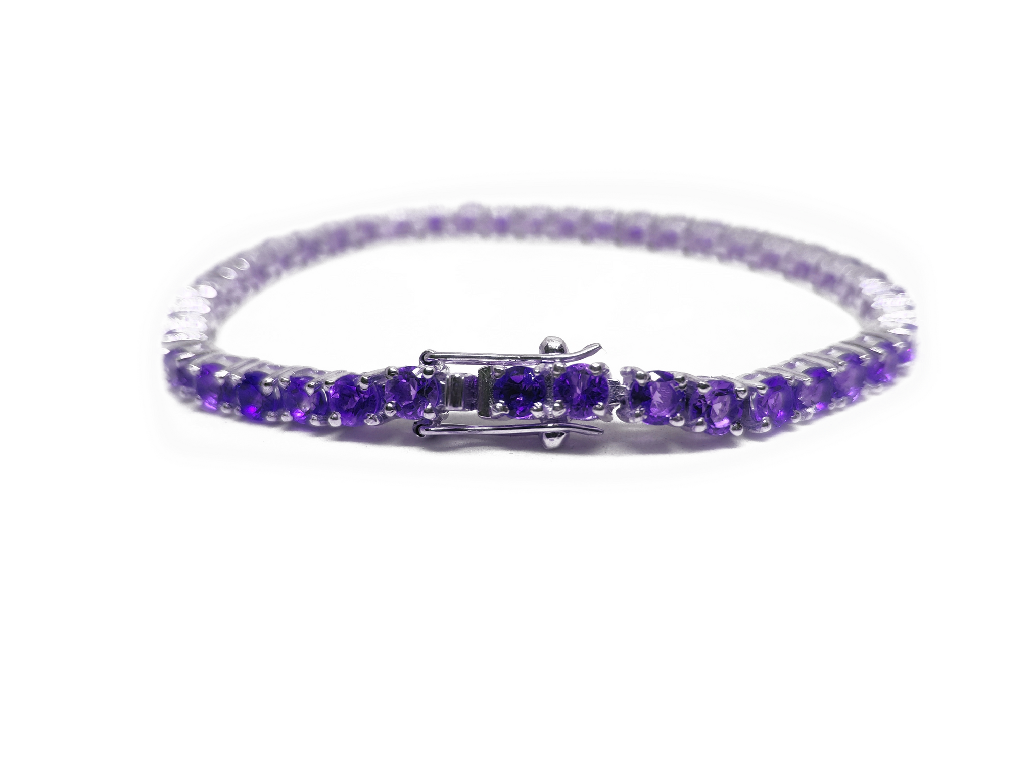 Silver Amethyst Bracelet Tennis Amethyst Bracelet 3 mm - 6 mm Round Amethyst Tennis Bracelet Februrary Birthstone Bracelet