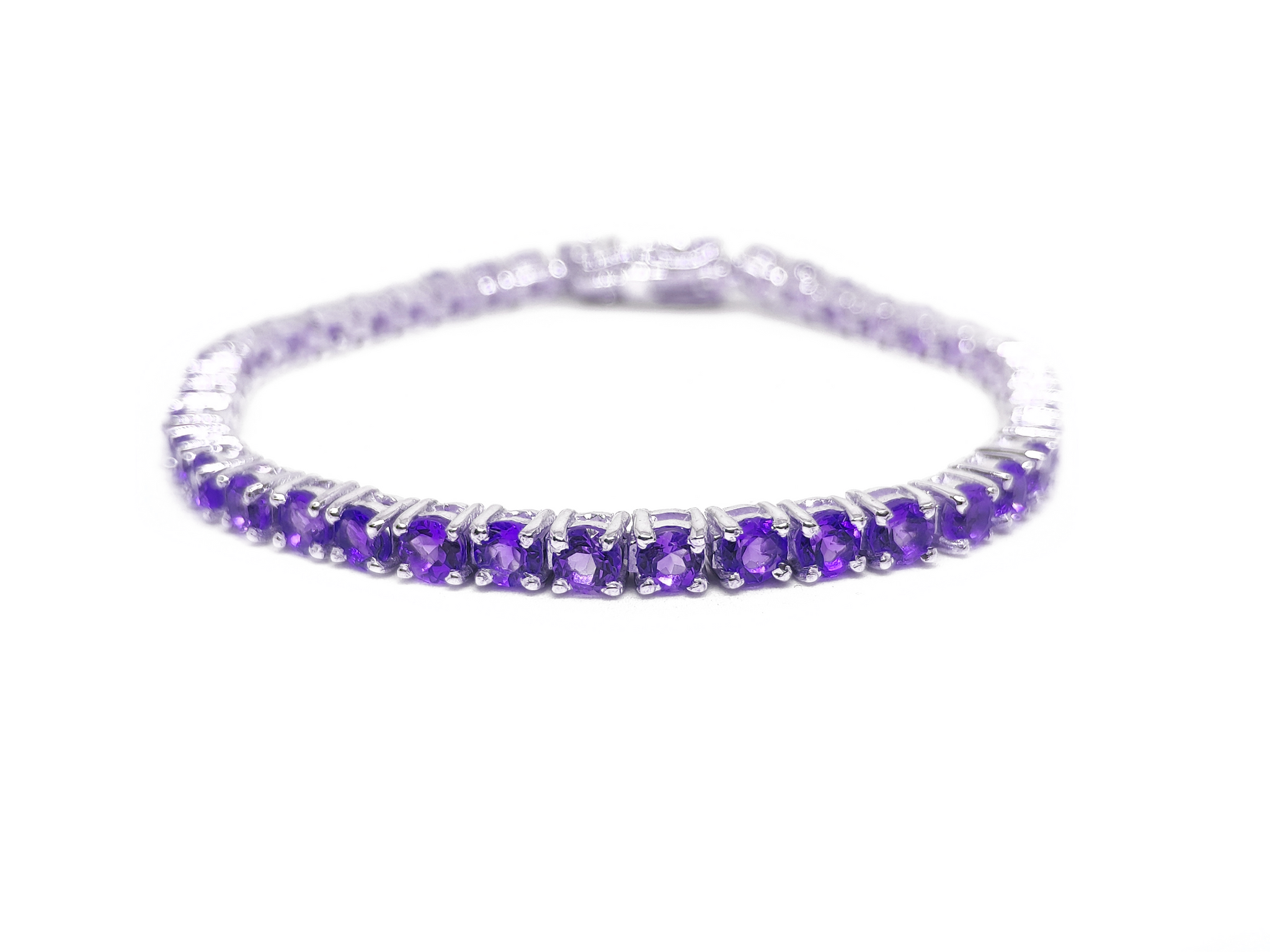 Silver Amethyst Bracelet Tennis Amethyst Bracelet 3 mm - 6 mm Round Amethyst Tennis Bracelet Februrary Birthstone Bracelet