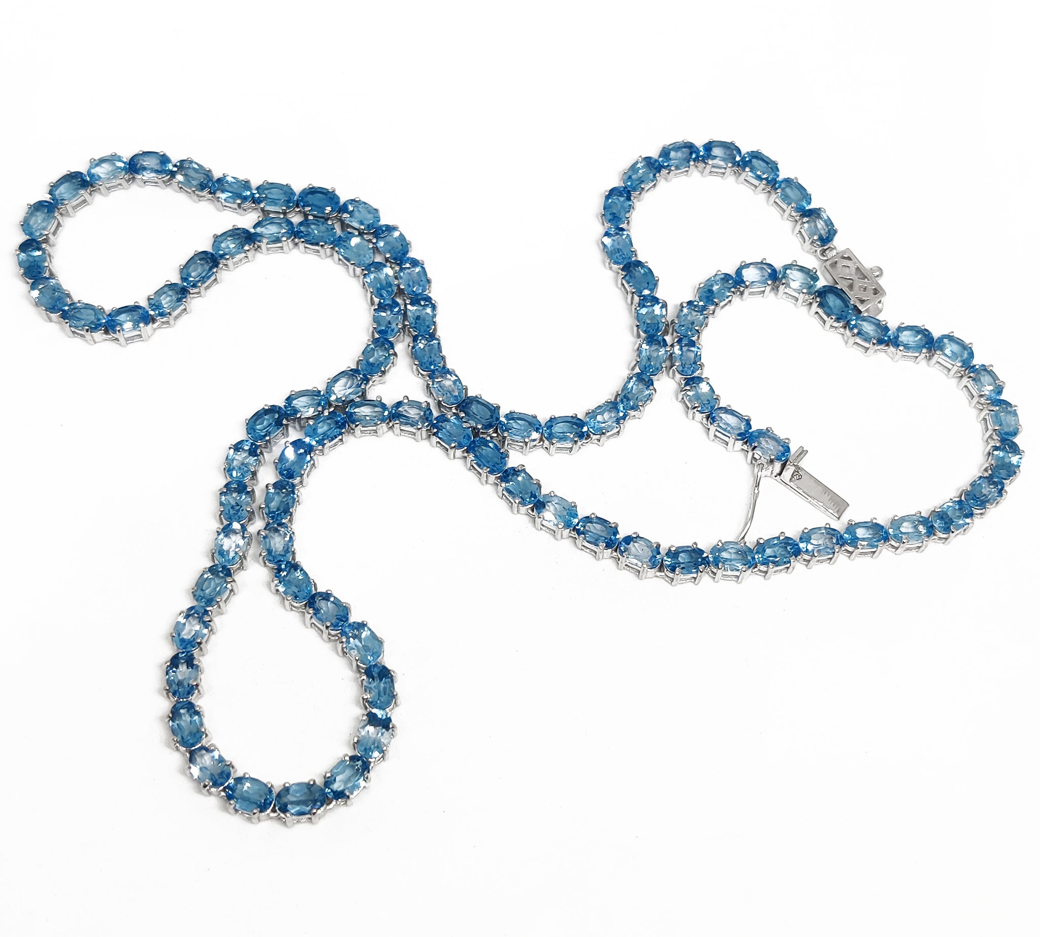 Swiss Topaz Tennis Necklace Oval Blue Topaz Tennis Chain Natural Blue Topaz Tennis Chain For Her November Birthstone Necklace 925 Sterling Silver
