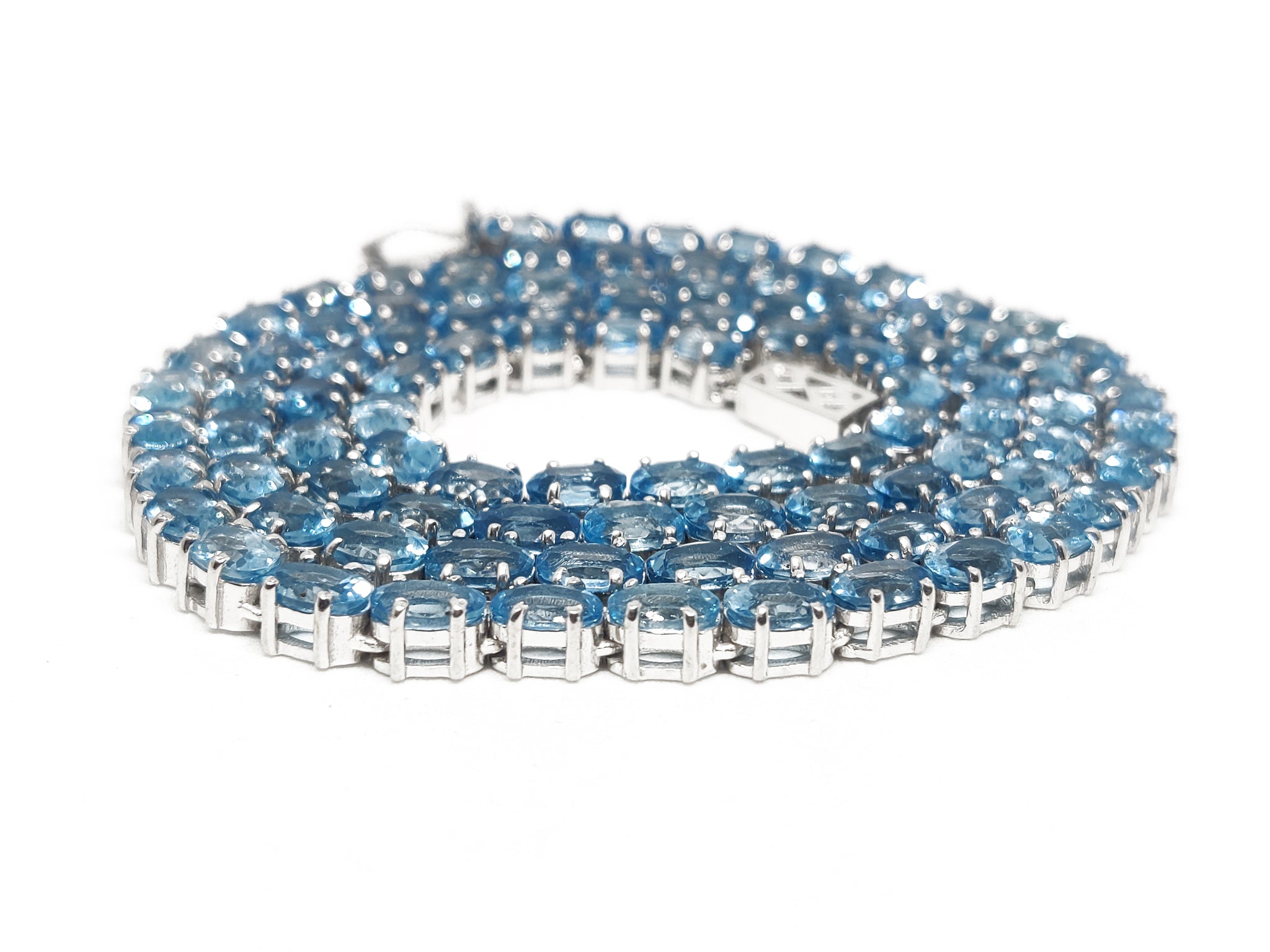 Swiss Topaz Tennis Necklace Oval Blue Topaz Tennis Chain Natural Blue Topaz Tennis Chain For Her November Birthstone Necklace 925 Sterling Silver
