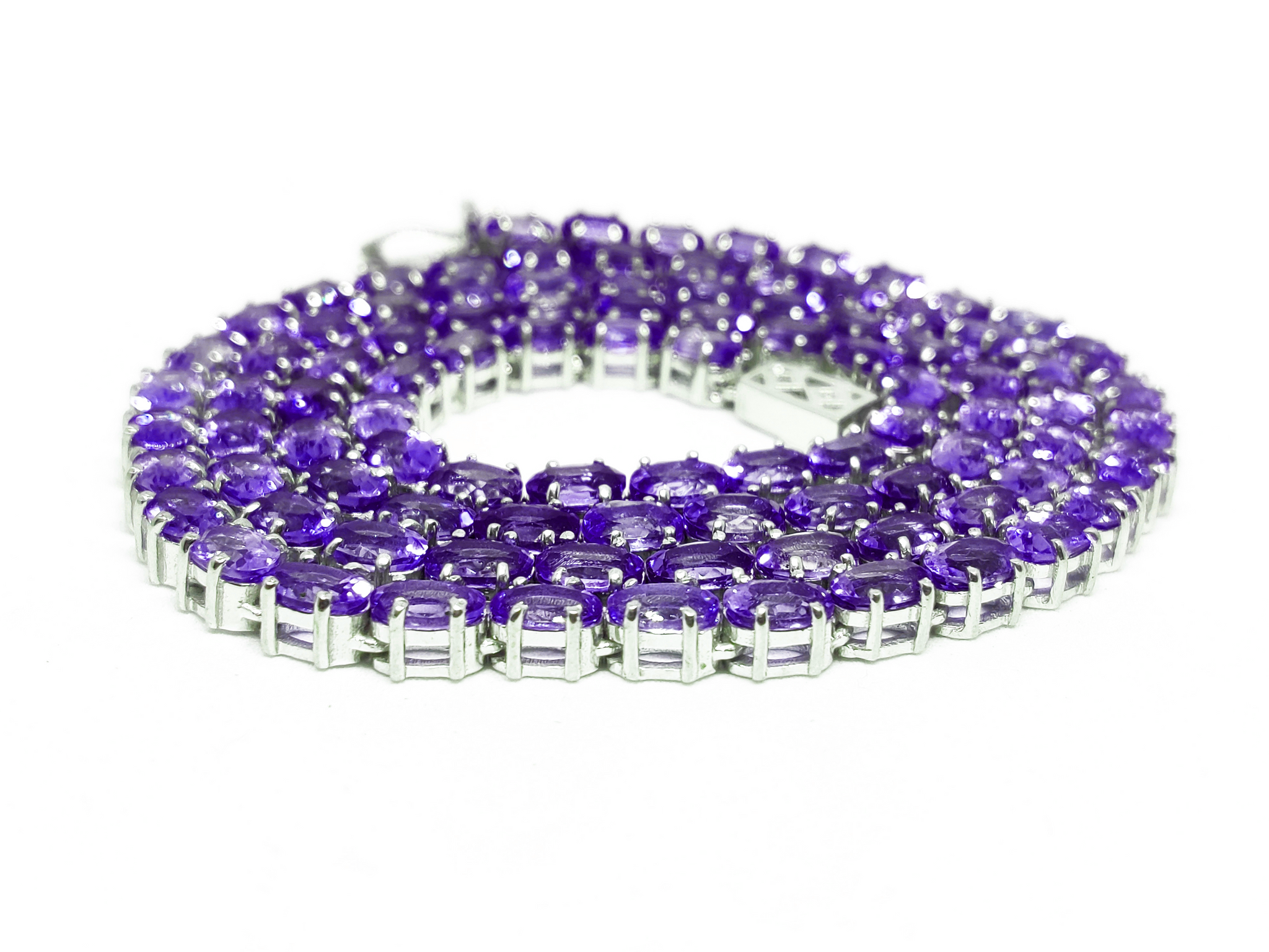 Amethyst Tennis Necklace Oval Amethyst Tennis Chain Natural Purple Amethyst Tennis Chain For Her February Birthstone Necklace Sterling Silver