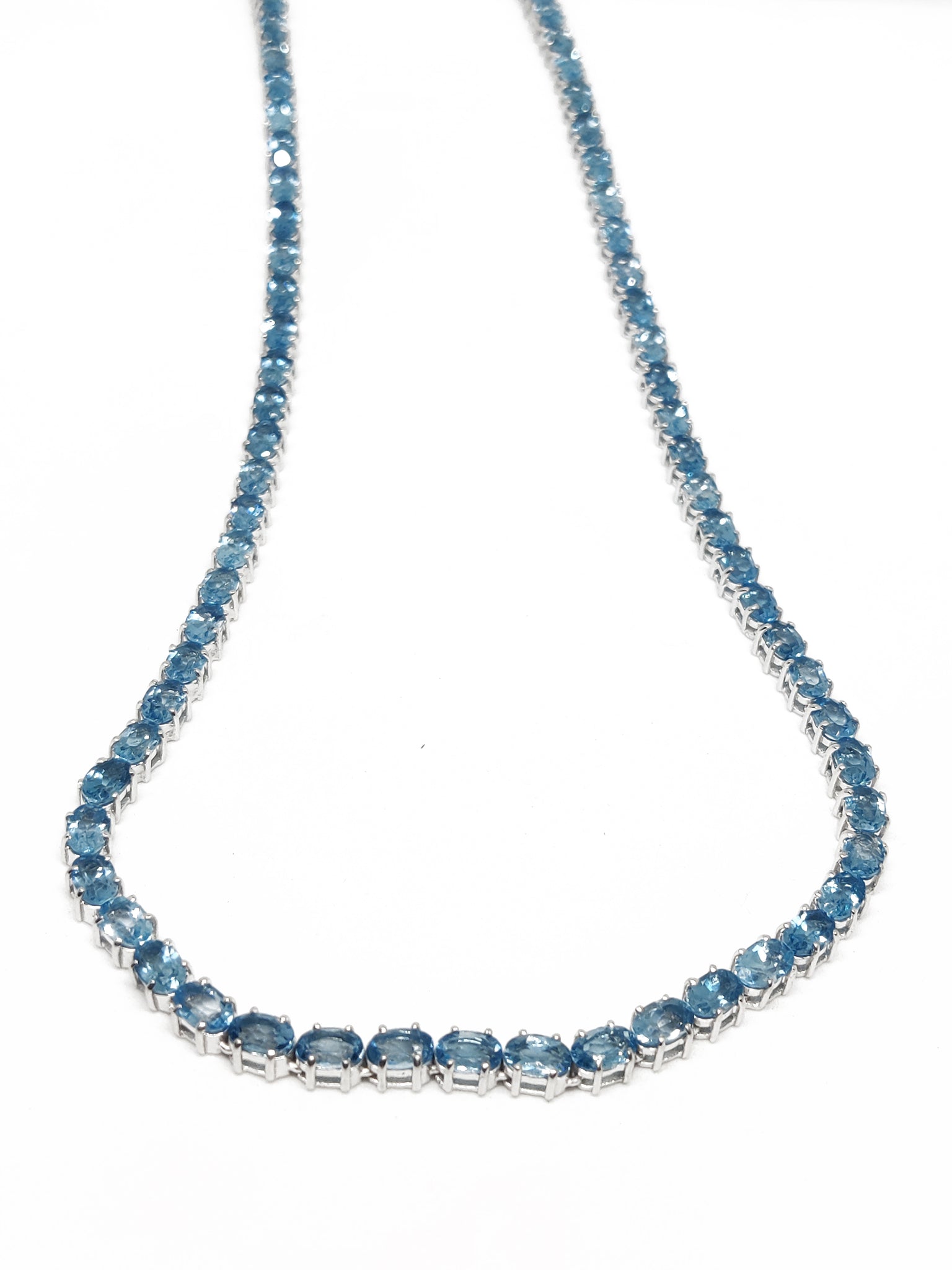 Swiss Topaz Tennis Necklace Oval Blue Topaz Tennis Chain Natural Blue Topaz Tennis Chain For Her November Birthstone Necklace 925 Sterling Silver