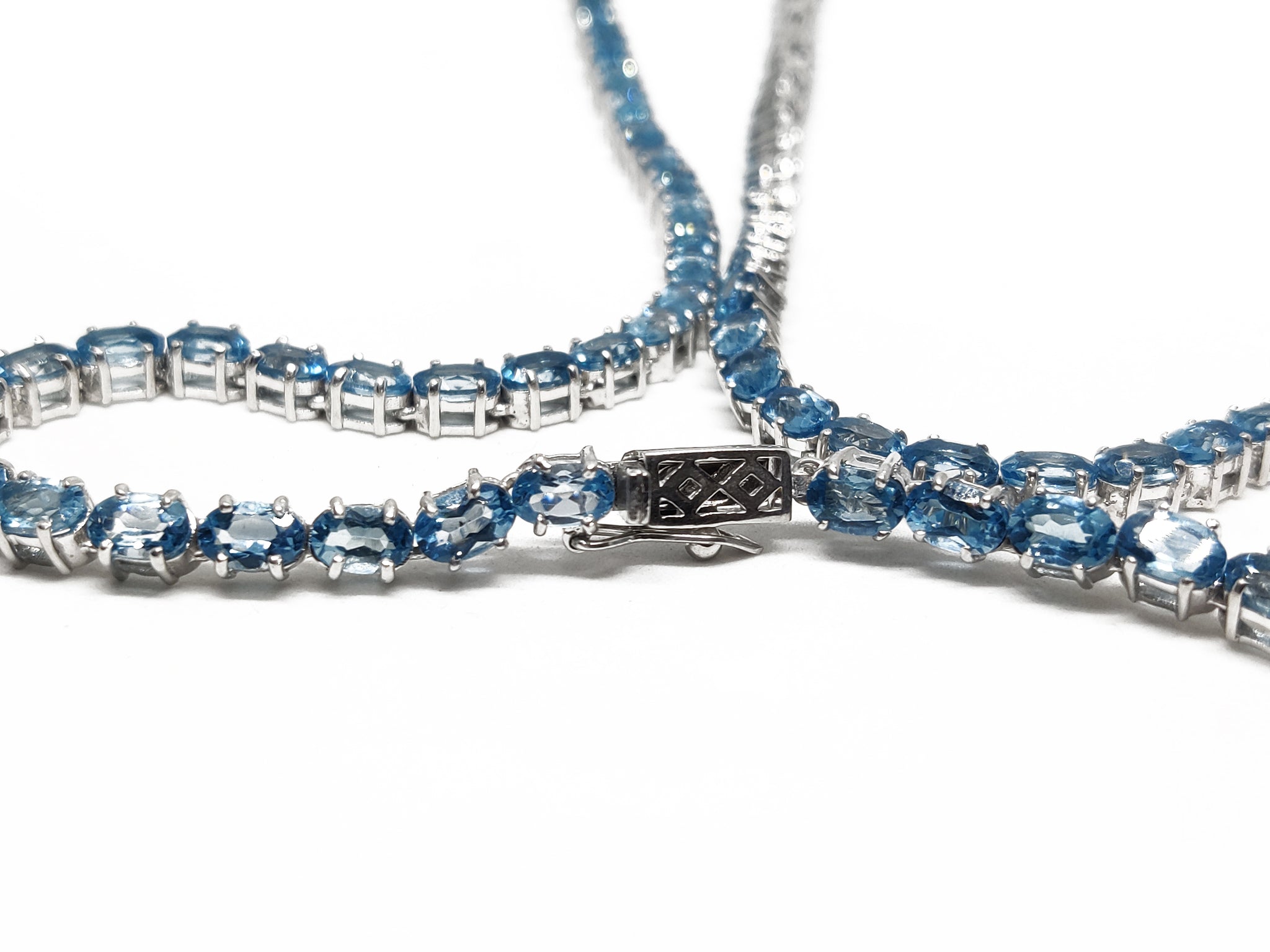 Swiss Topaz Tennis Necklace Oval Blue Topaz Tennis Chain Natural Blue Topaz Tennis Chain For Her November Birthstone Necklace 925 Sterling Silver