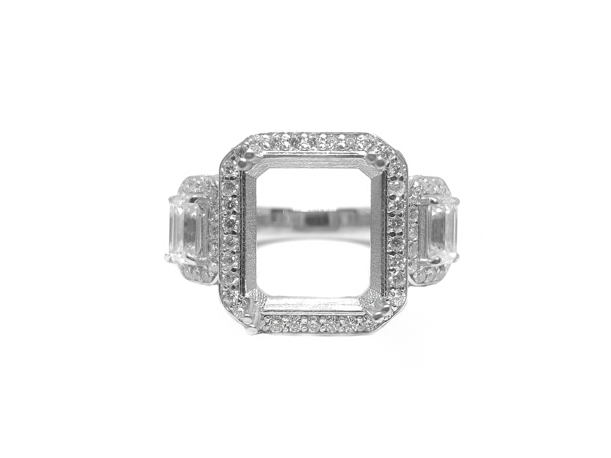 Silver Engagement Ring Blanks 10x14 mm Octagon Ring Wedding Blanks Men Wedding Ring Blanks Three Stone Semi Mount Engagement Ring Blanks