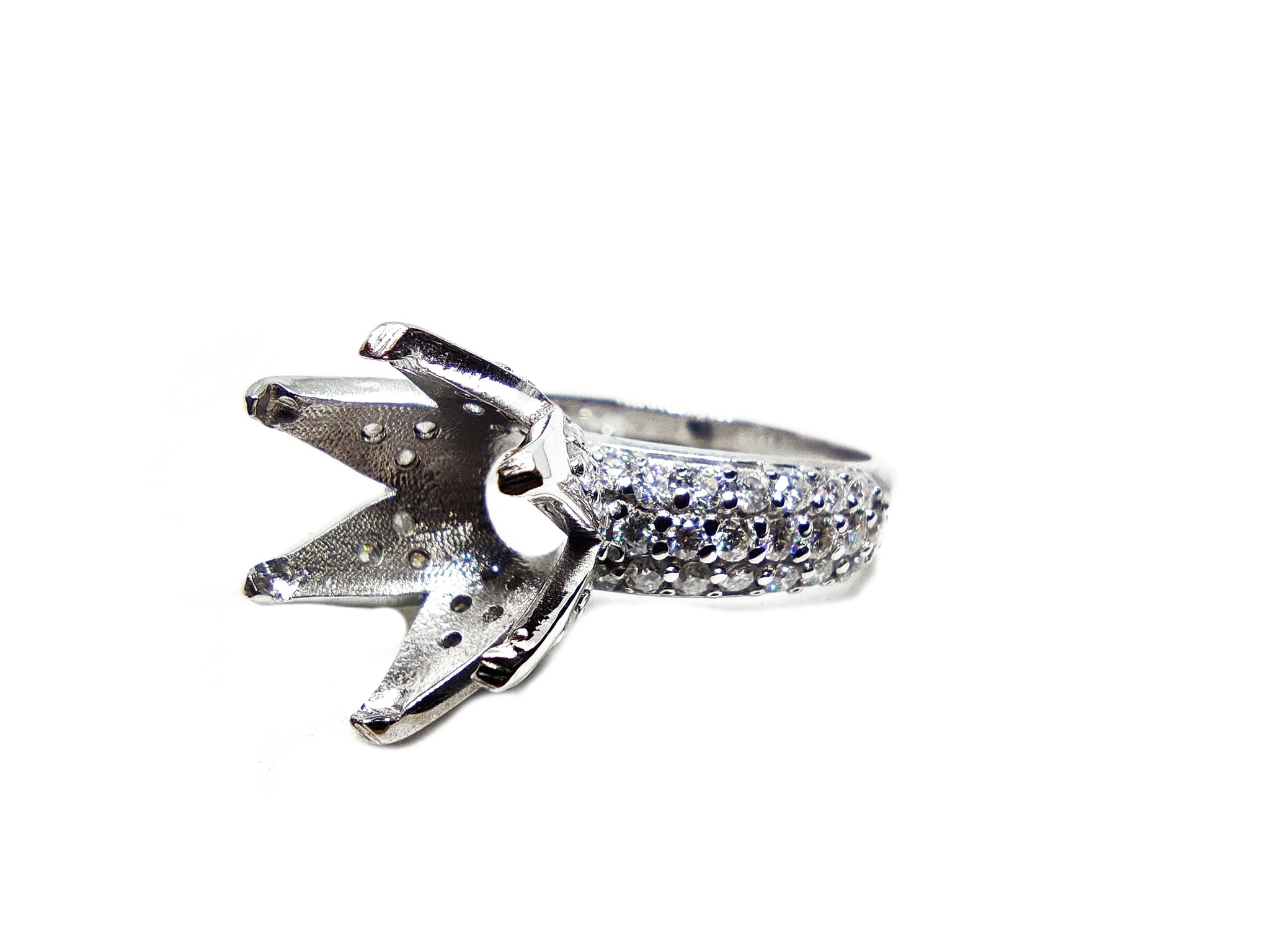 Sterling Silver 10 mm Round Silver Ring Blanks Big Heavy Flower Ring Blanks Round Big Semi Mount Flower Ring 6 Prong Silver Blanks