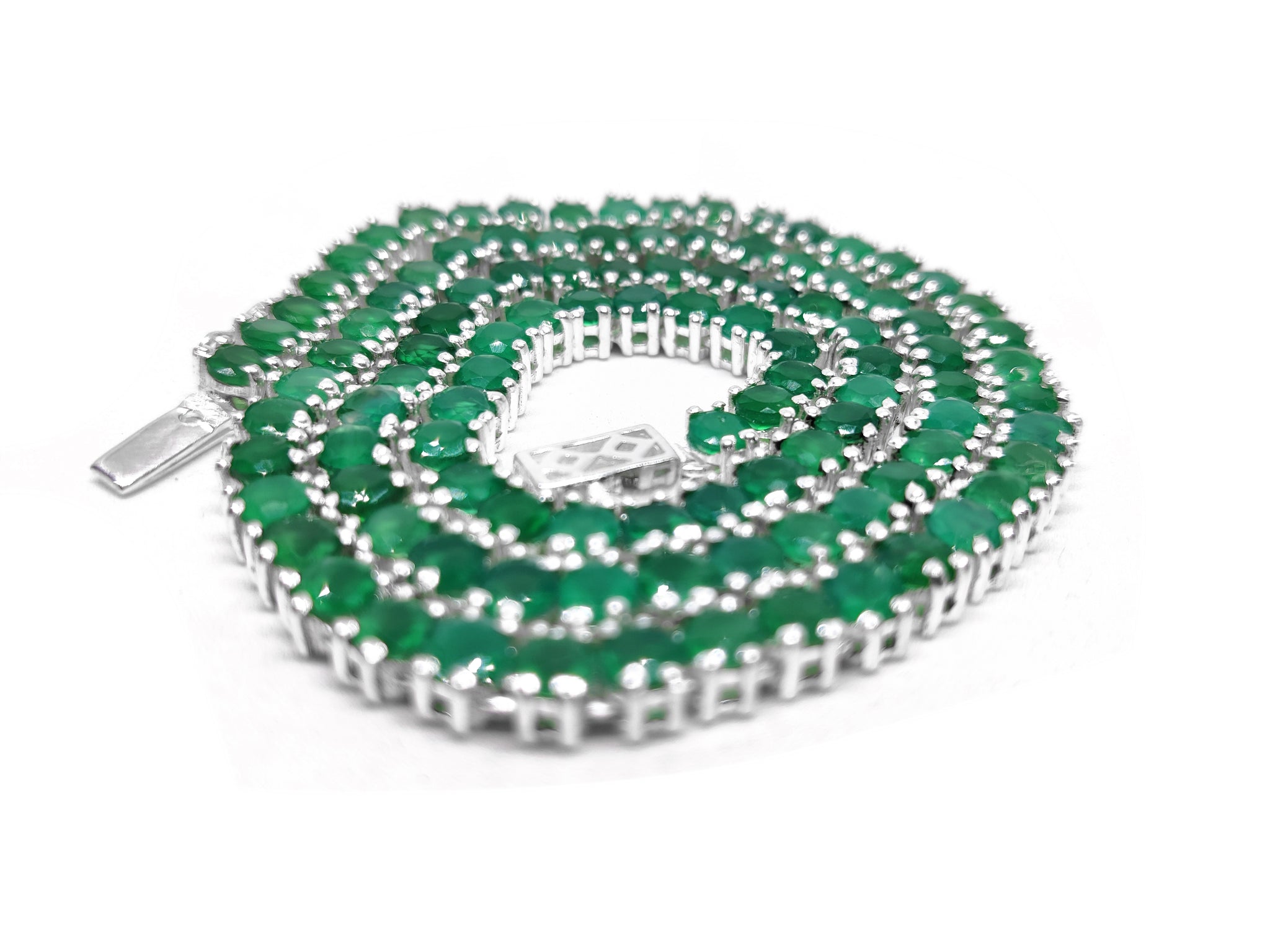 Green Onyx Tennis Necklace Natural Onyx Tennis Chain Necklace 925 Silver Green Tennis Chain Necklace For Men Round Tennis Chain For Her