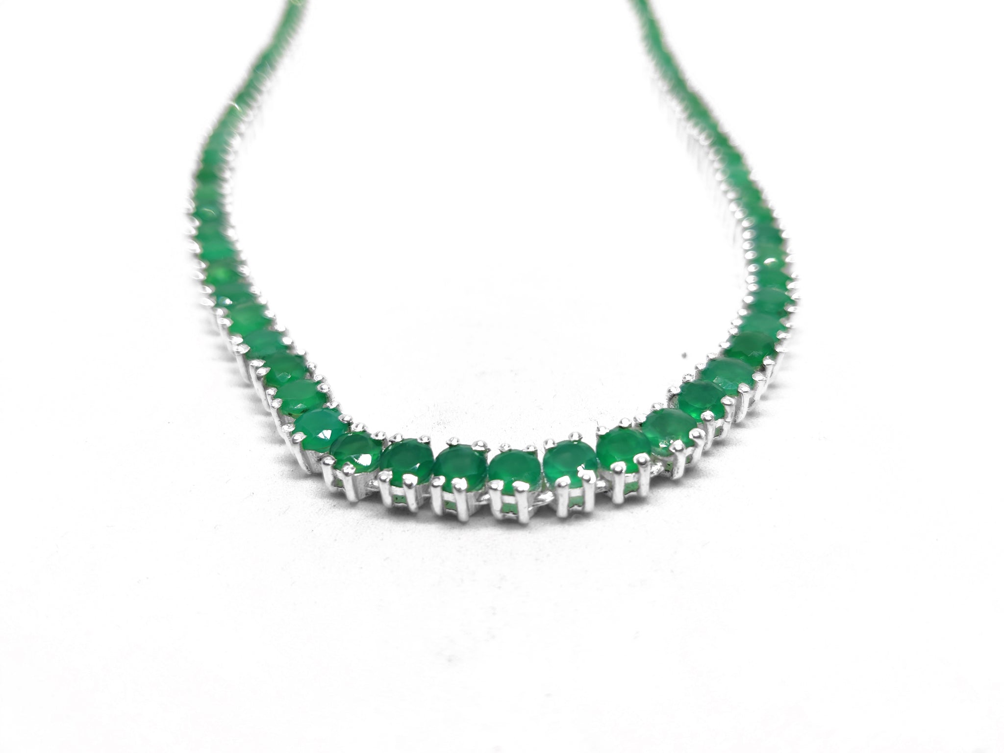 Green Onyx Tennis Necklace Natural Onyx Tennis Chain Necklace 925 Silver Green Tennis Chain Necklace For Men Round Tennis Chain For Her