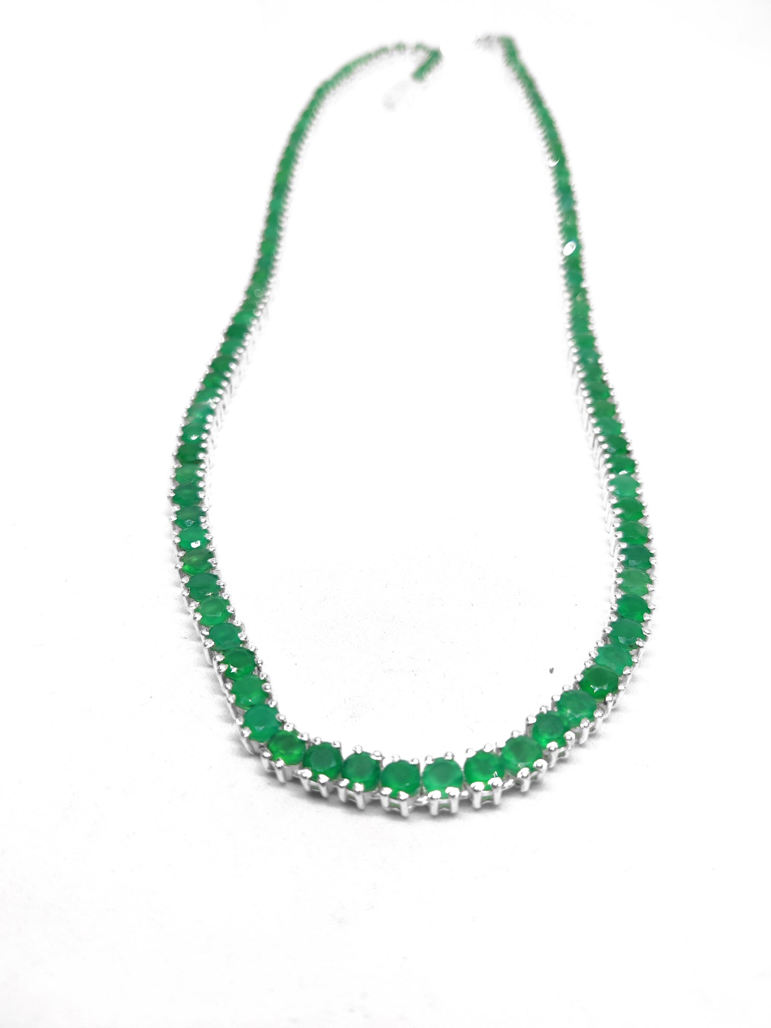 Green Onyx Tennis Necklace Natural Onyx Tennis Chain Necklace 925 Silver Green Tennis Chain Necklace For Men Round Tennis Chain For Her