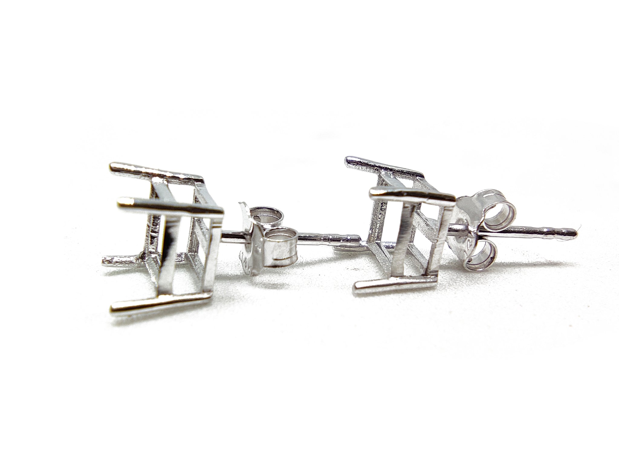 925 Sterling Silver Semi Mount Earrings Square Ear Studs Blanks 4 mm - 8 mm Square EarStud Settings Silver Ear Stud Blanks