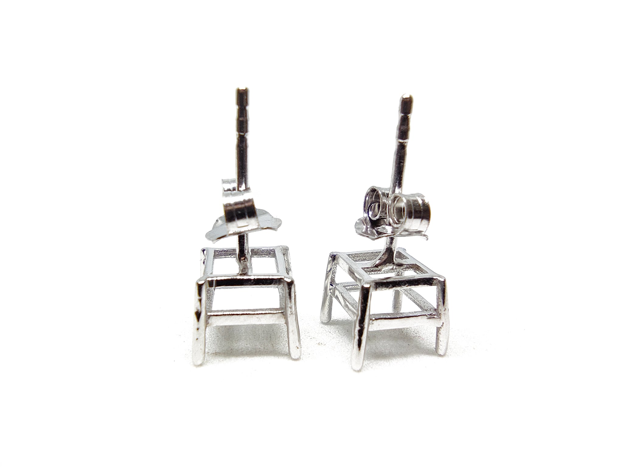 925 Sterling Silver Semi Mount Earrings Square Ear Studs Blanks 4 mm - 8 mm Square EarStud Settings Silver Ear Stud Blanks