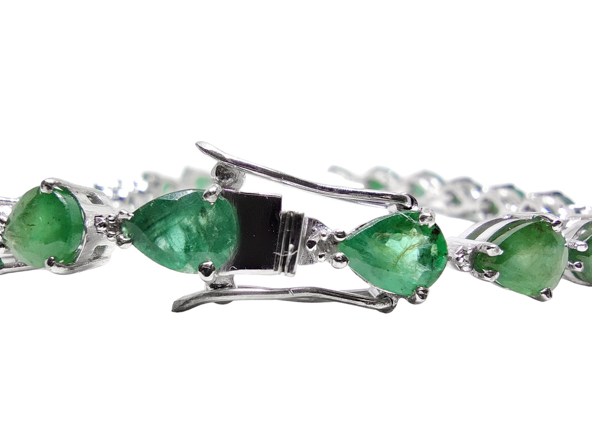 Silver Emerald Diamond Bracelet 925 Silver Emerald Tennis Bracelet Natural Green Emerald Bracelet with Diamond Accents Emerald Bridal Bracelet