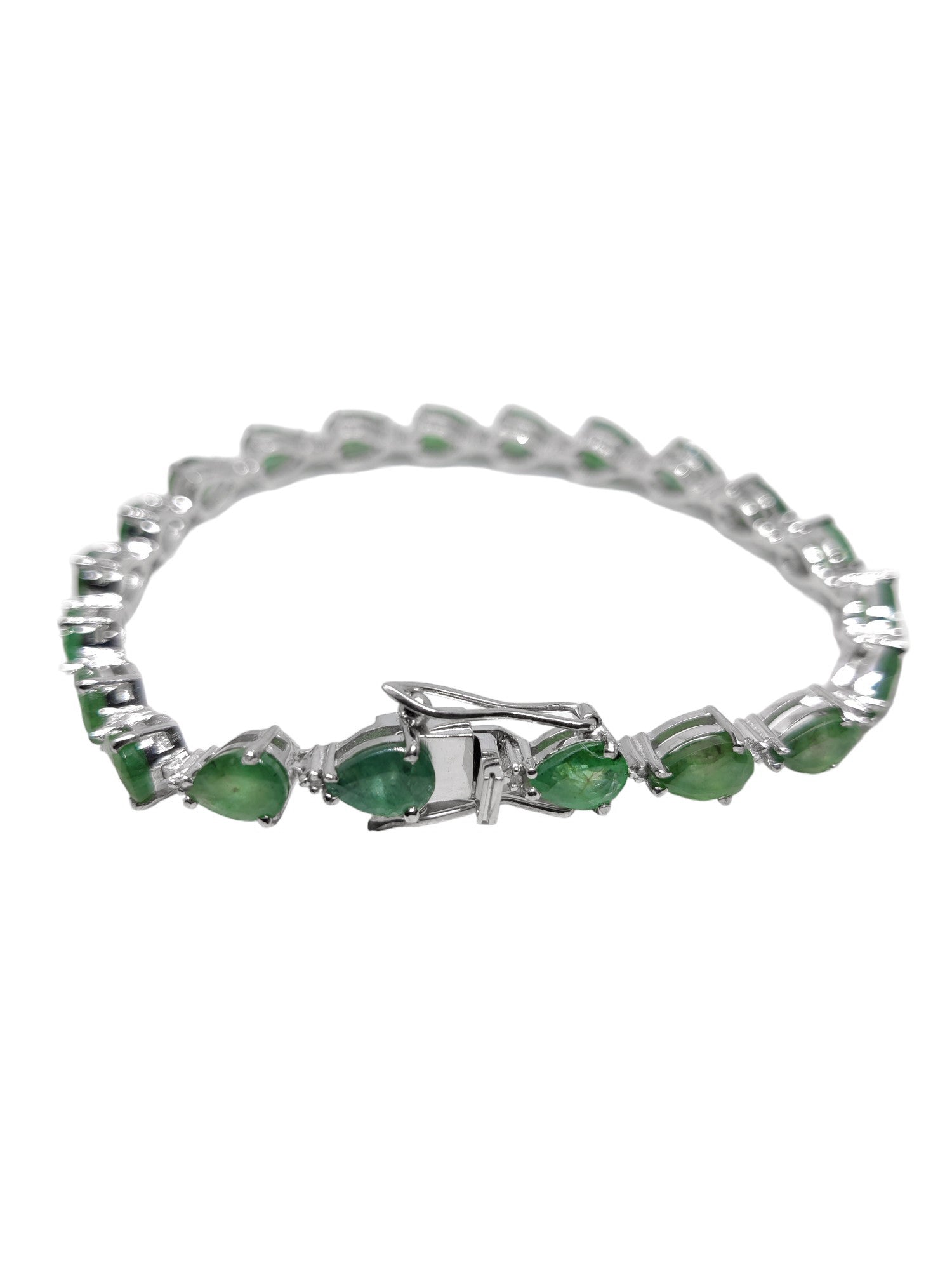 Silver Emerald Diamond Bracelet 925 Silver Emerald Tennis Bracelet Natural Green Emerald Bracelet with Diamond Accents Emerald Bridal Bracelet