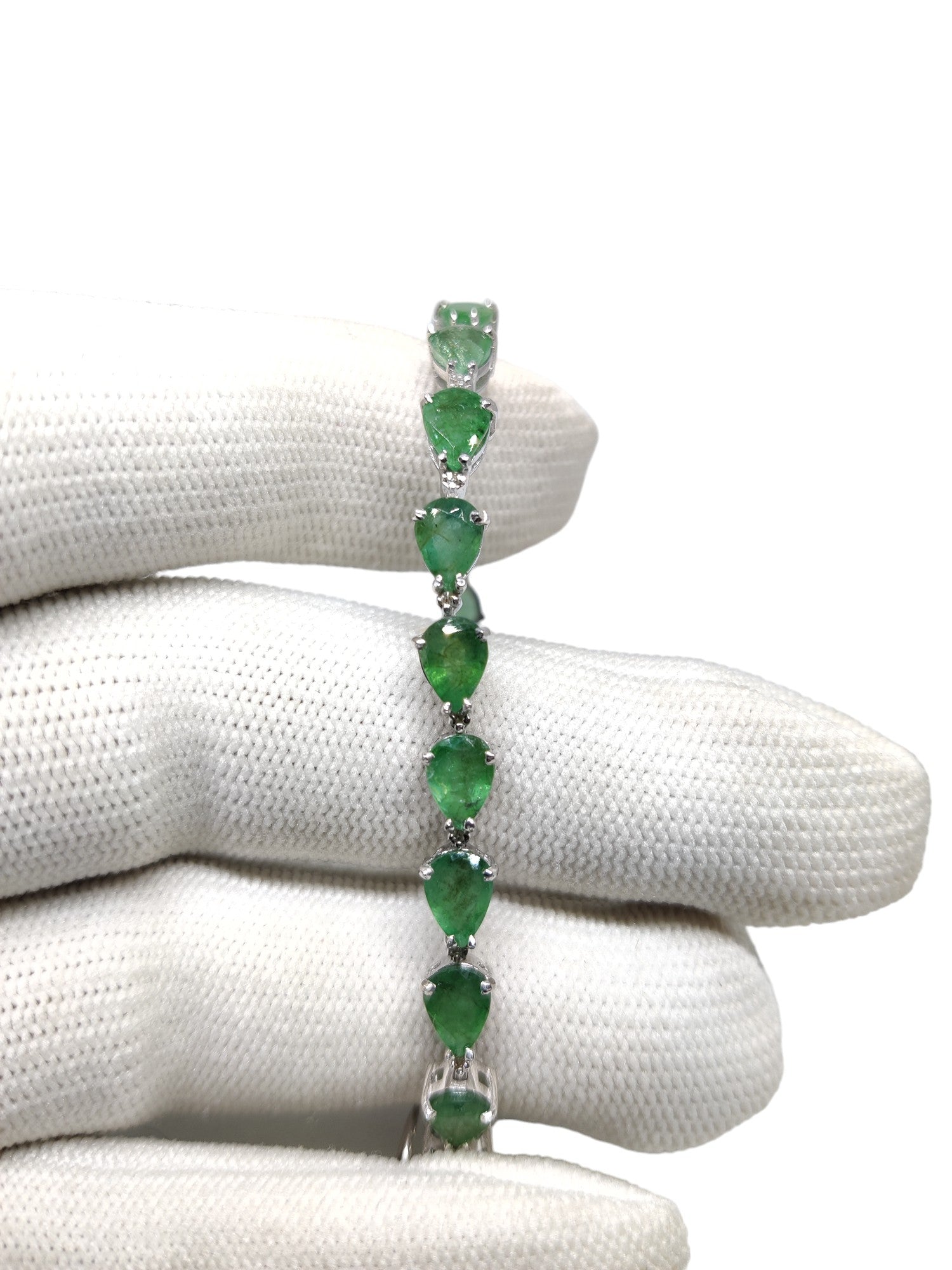 Silver Emerald Diamond Bracelet 925 Silver Emerald Tennis Bracelet Natural Green Emerald Bracelet with Diamond Accents Emerald Bridal Bracelet
