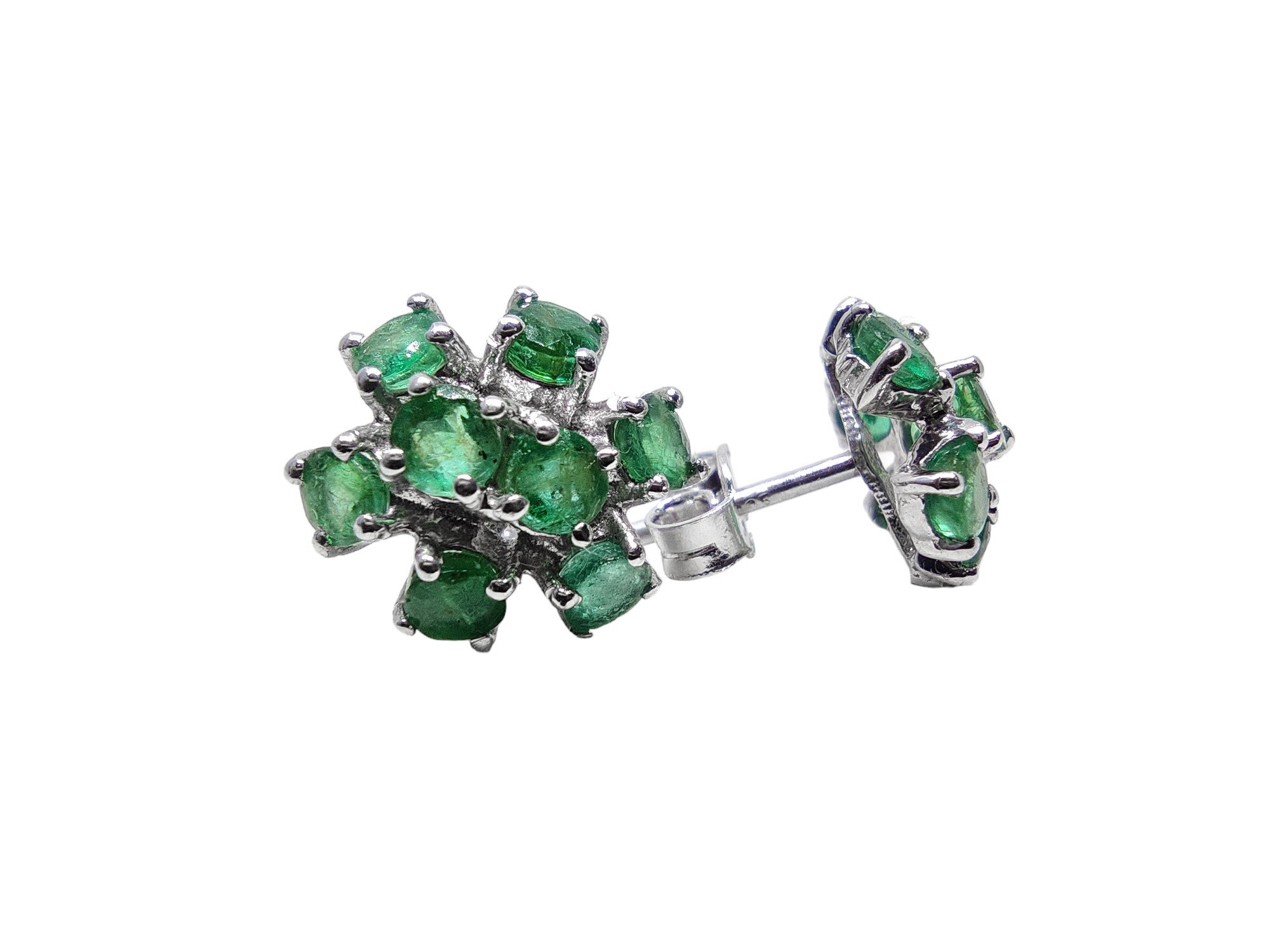 Emerald Cluster Earrings 925 Silver Green Emerald Bridal Ear Studs 3 mm Round Emerald Birthstone Earrings For Her May Emerald Ear Studs
