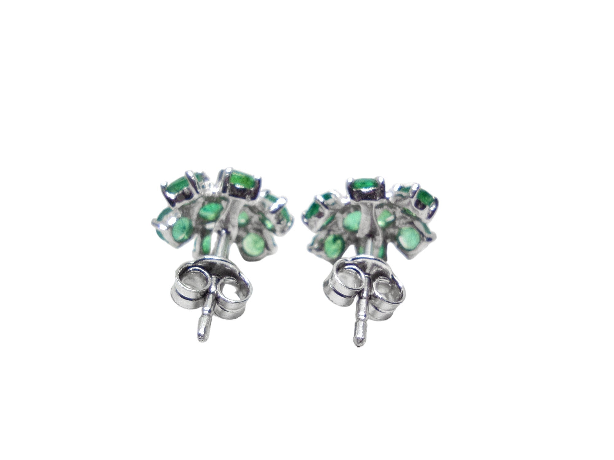 Emerald Cluster Earrings 925 Silver Green Emerald Bridal Ear Studs 3 mm Round Emerald Birthstone Earrings For Her May Emerald Ear Studs