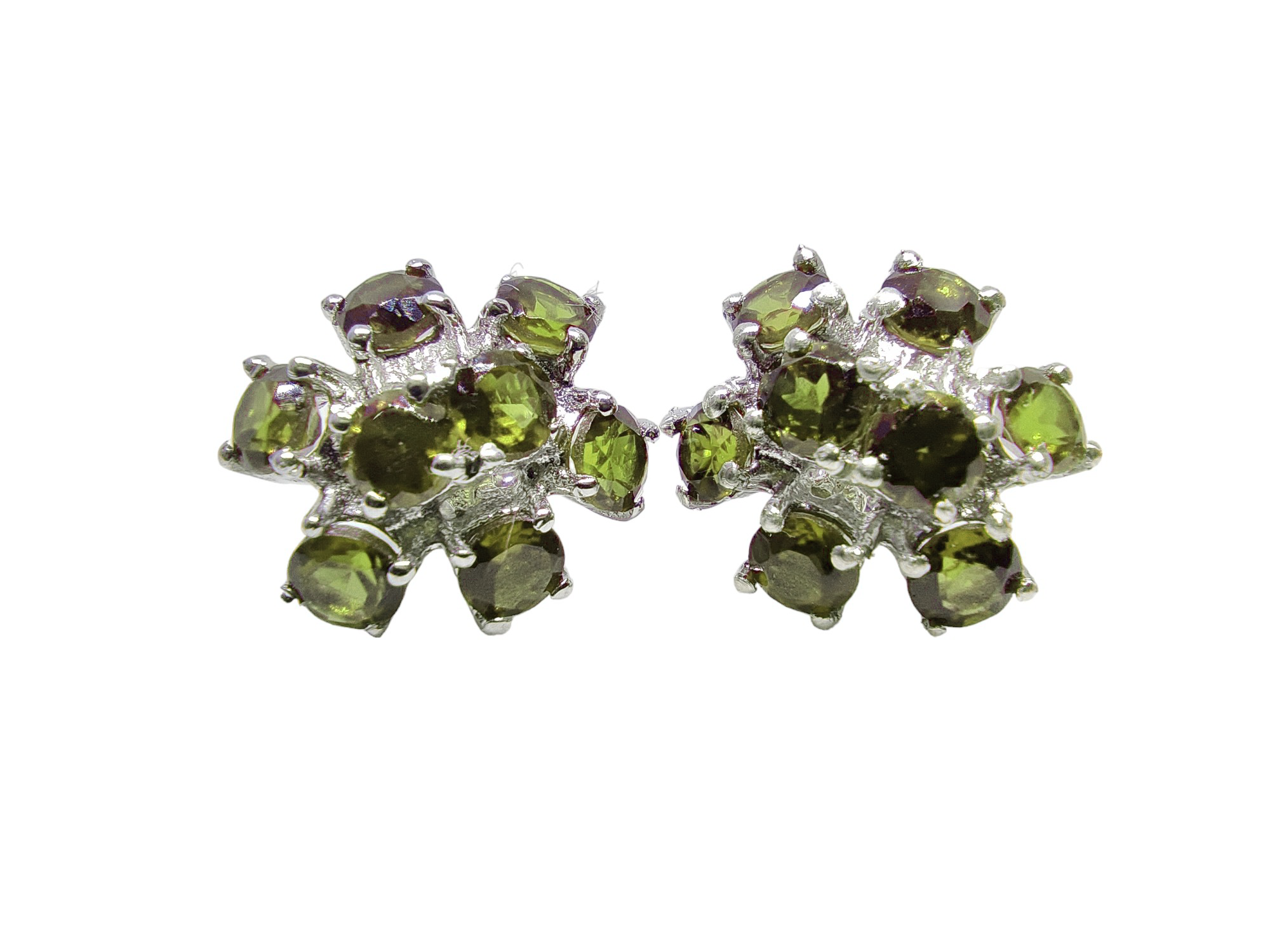 Emerald Cluster Earrings 925 Silver Green Emerald Bridal Ear Studs 3 mm Round Emerald Birthstone Earrings For Her May Emerald Ear Studs