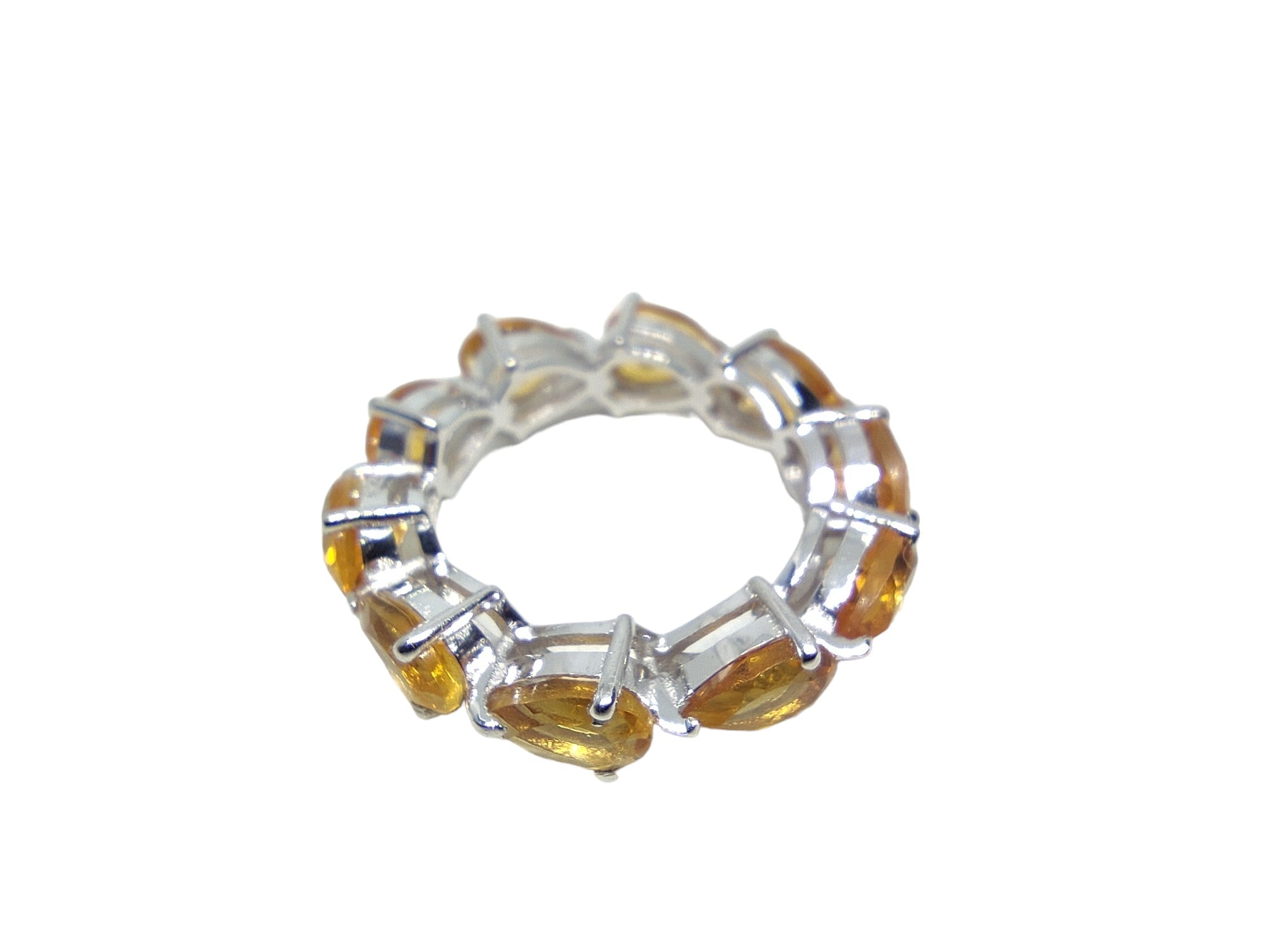 Silver Citrine Pear Eternity Ring Full Eternity Citrine Wedding Band 925 Silver Yellow Citrine Bridal Ring November Birthstone Ring