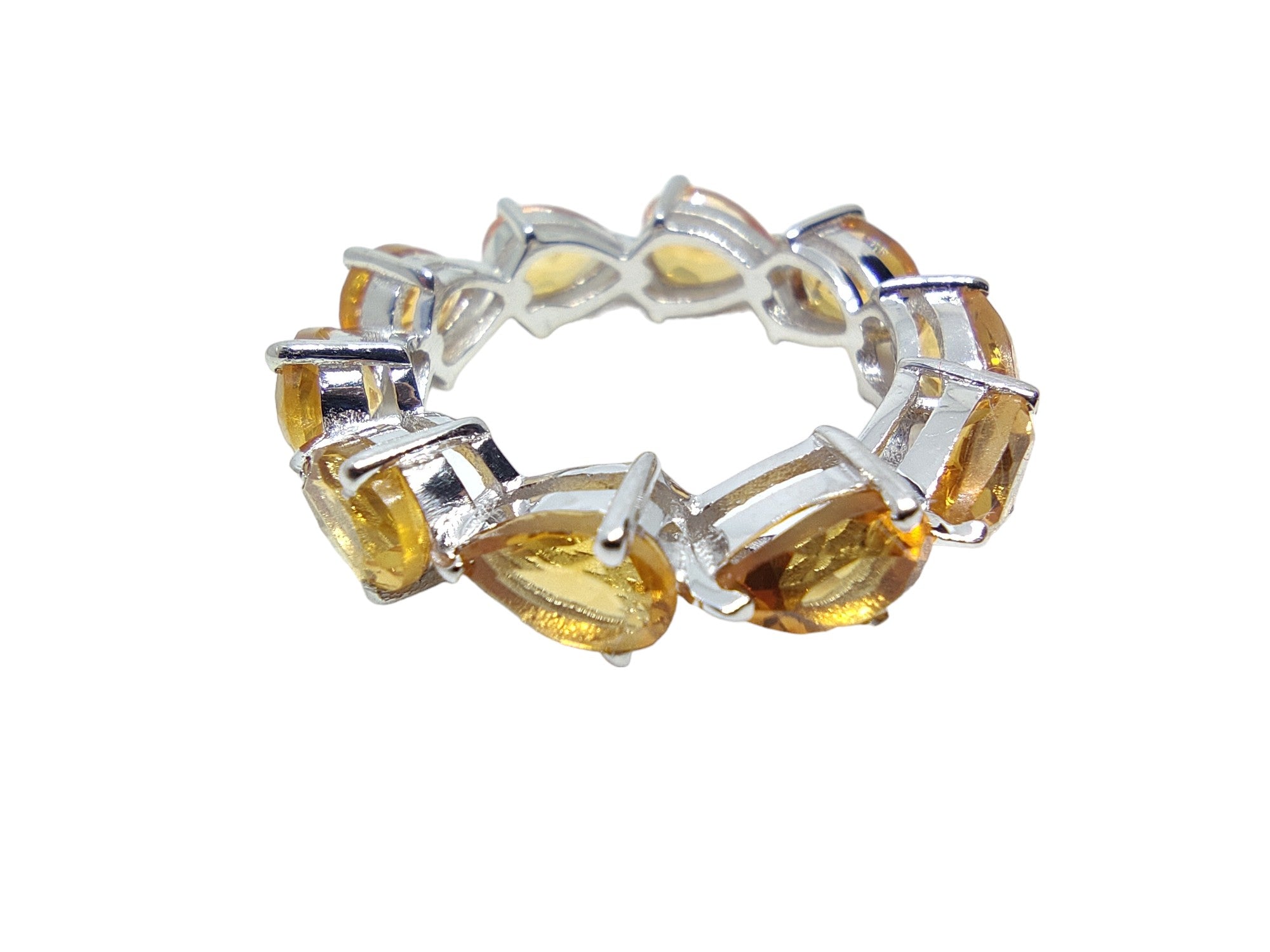 Silver Citrine Pear Eternity Ring Full Eternity Citrine Wedding Band 925 Silver Yellow Citrine Bridal Ring November Birthstone Ring