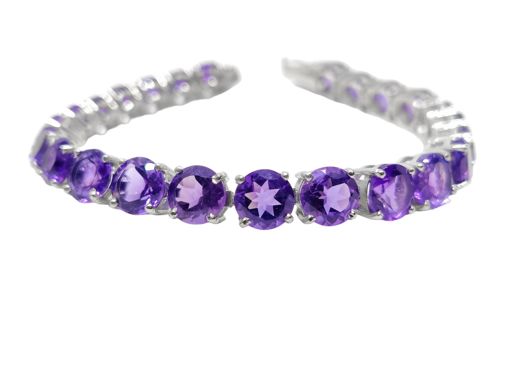 Silver Amethyst Bracelet Tennis Amethyst Bracelet 7 mm Round Amethyst Tennis Bracelet Februrary Birthstone Bracelet