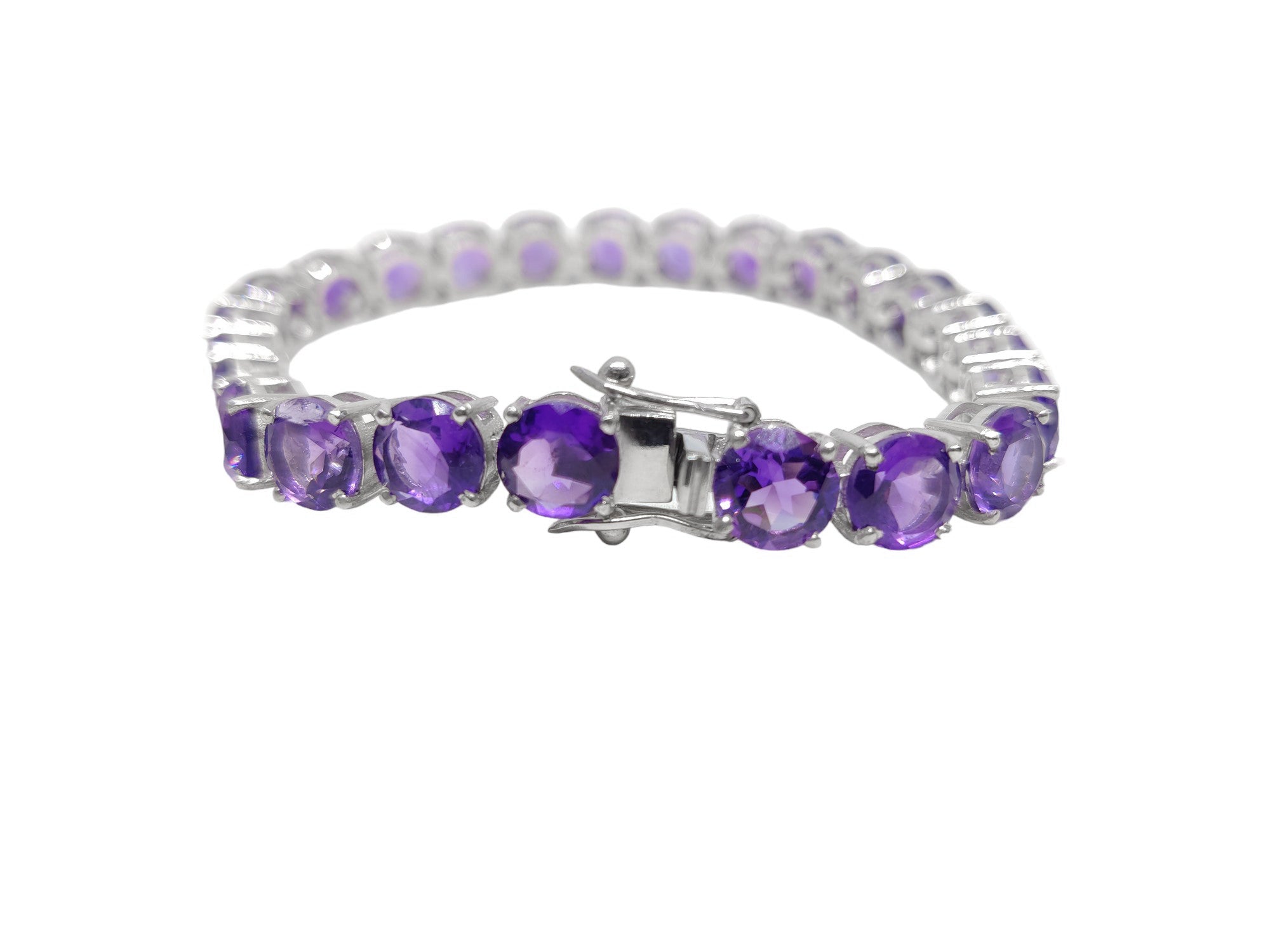 Silver Amethyst Bracelet Tennis Amethyst Bracelet 8 mm Round Amethyst Tennis Bracelet Februrary Birthstone Bracelet