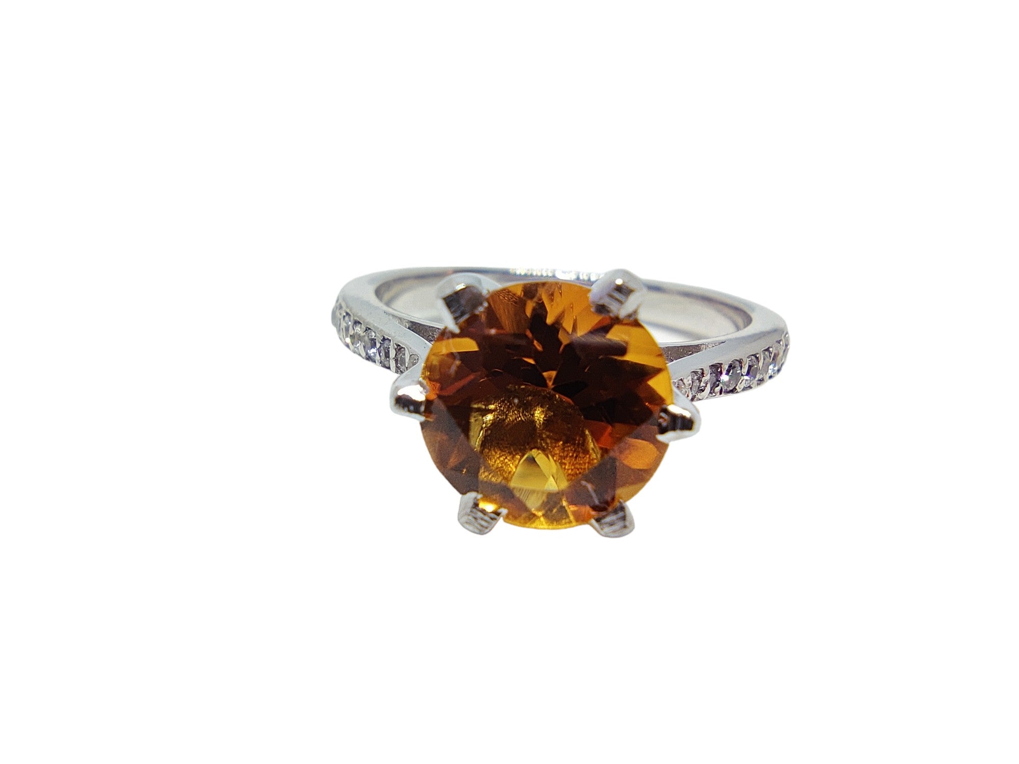 925 Silver Citrine Solitaire Ring Silver Citrine Ring 8 mm Round Citrine Solitaire Engagement Ring November Birthstone Ring