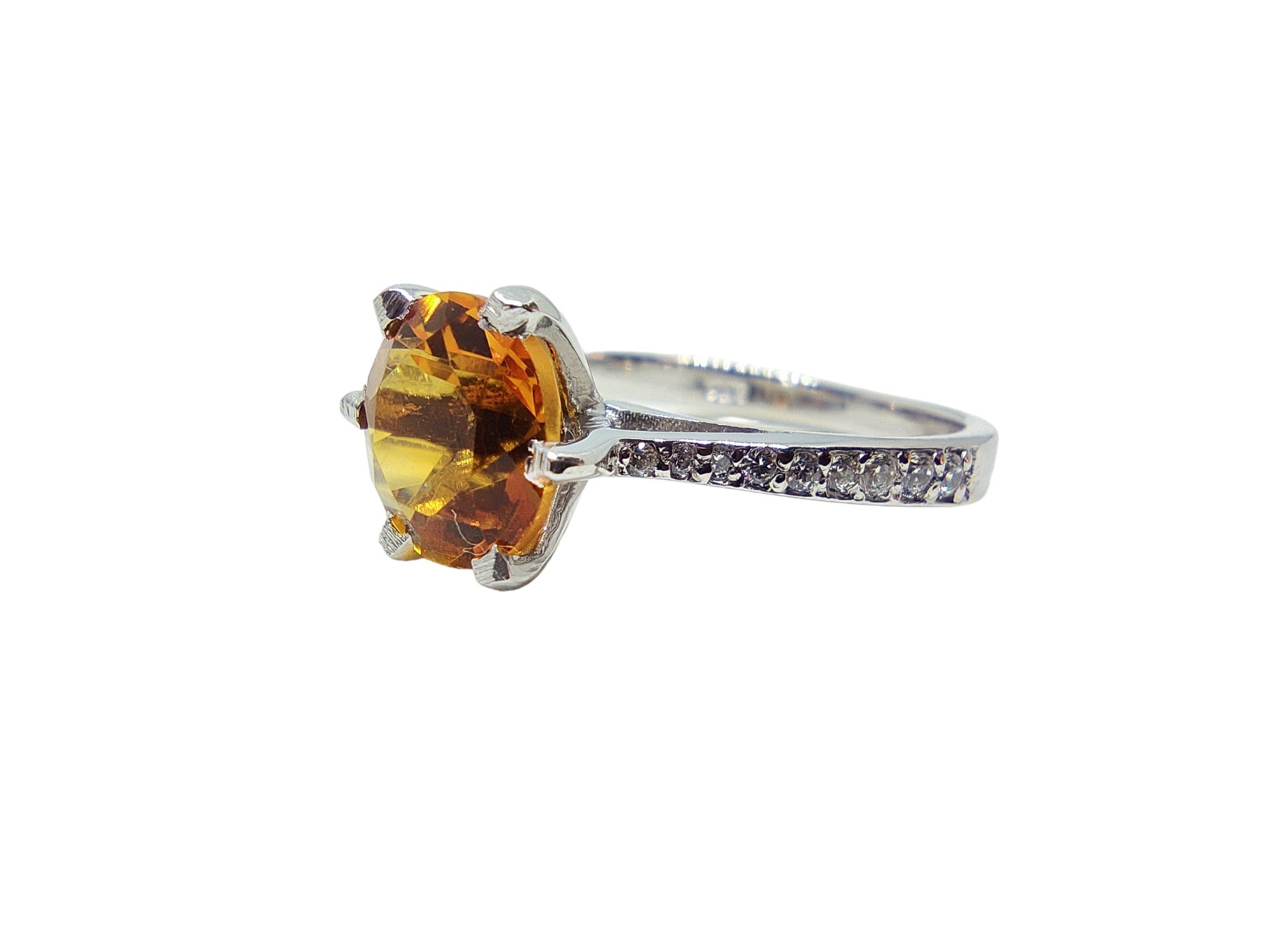 925 Silver Citrine Solitaire Ring Silver Citrine Ring 8 mm Round Citrine Solitaire Engagement Ring November Birthstone Ring