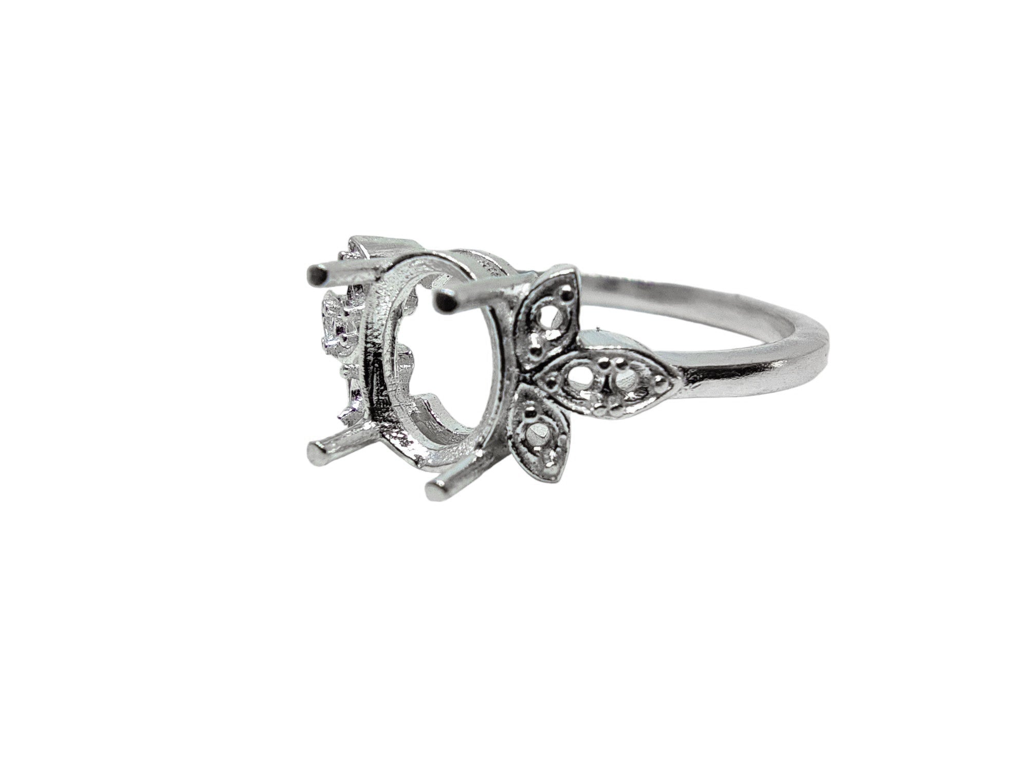 925 Silver 6x8 mm Oval Bridal Ring Blanks 6x8 mm Oval Wedding Ring Setting Blanks Oval Semi Mount Ring Without Stone Blanks Floral Design