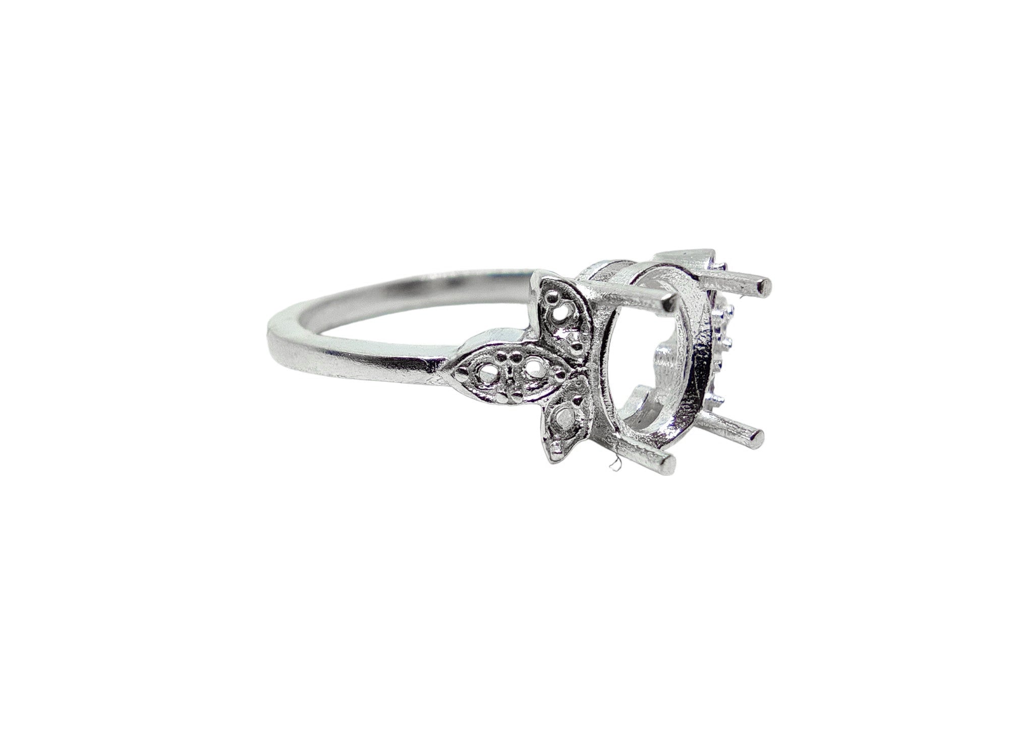 925 Silver 6x8 mm Oval Bridal Ring Blanks 6x8 mm Oval Wedding Ring Setting Blanks Oval Semi Mount Ring Without Stone Blanks Floral Design