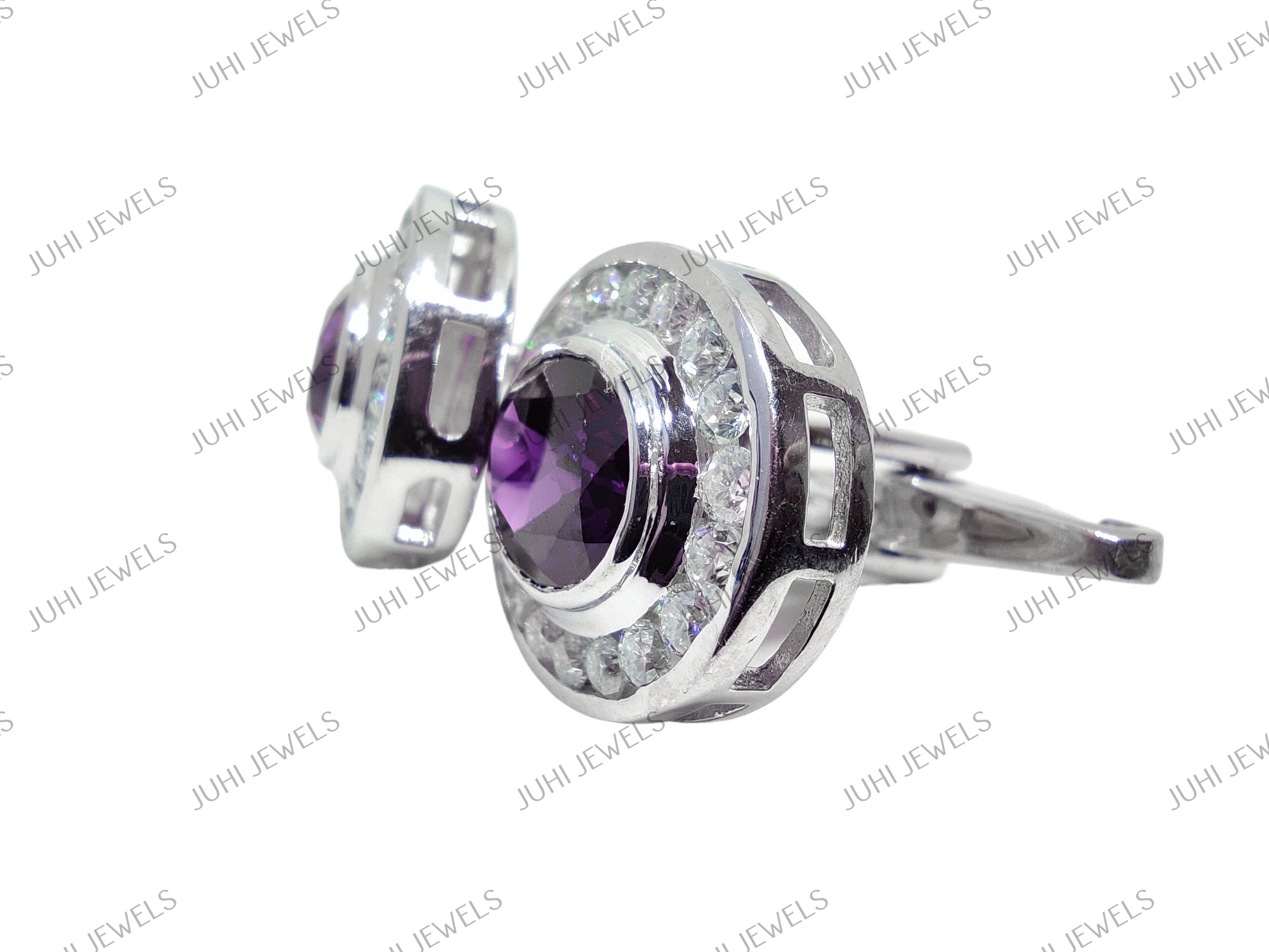 Big Mens Amethyst Moissanite Cufflink Natural Amethyst Cufflinks Men Big Cufflinks For Wedding 925 Silver Amethyst Men Cufflink February Birthstone