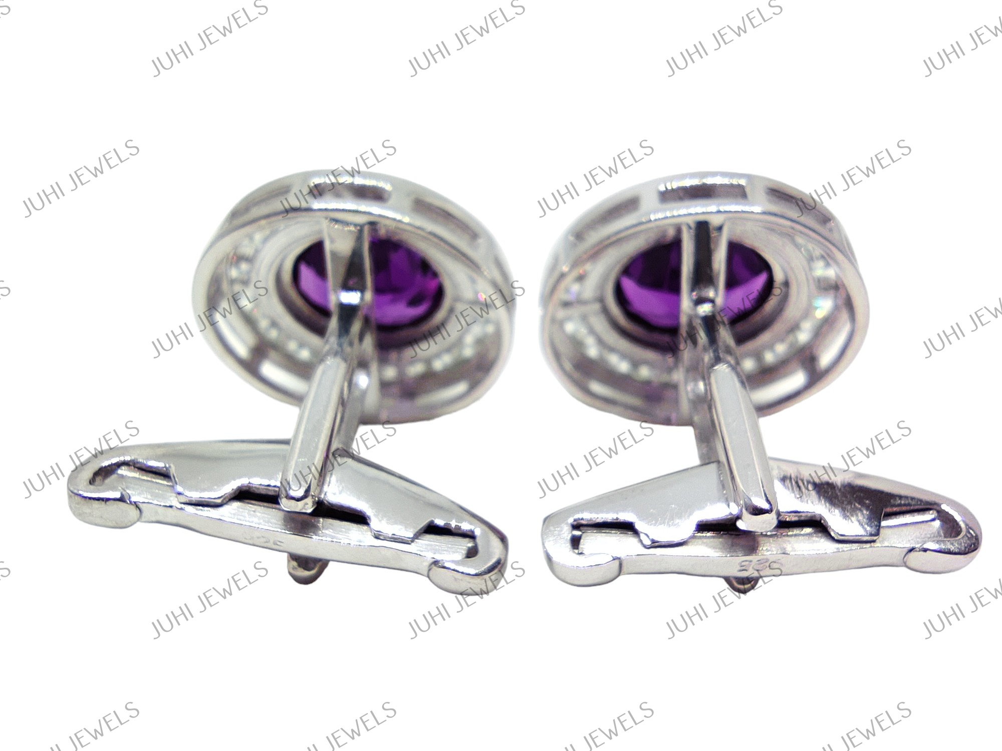 Big Mens Amethyst Moissanite Cufflink Natural Amethyst Cufflinks Men Big Cufflinks For Wedding 925 Silver Amethyst Men Cufflink February Birthstone