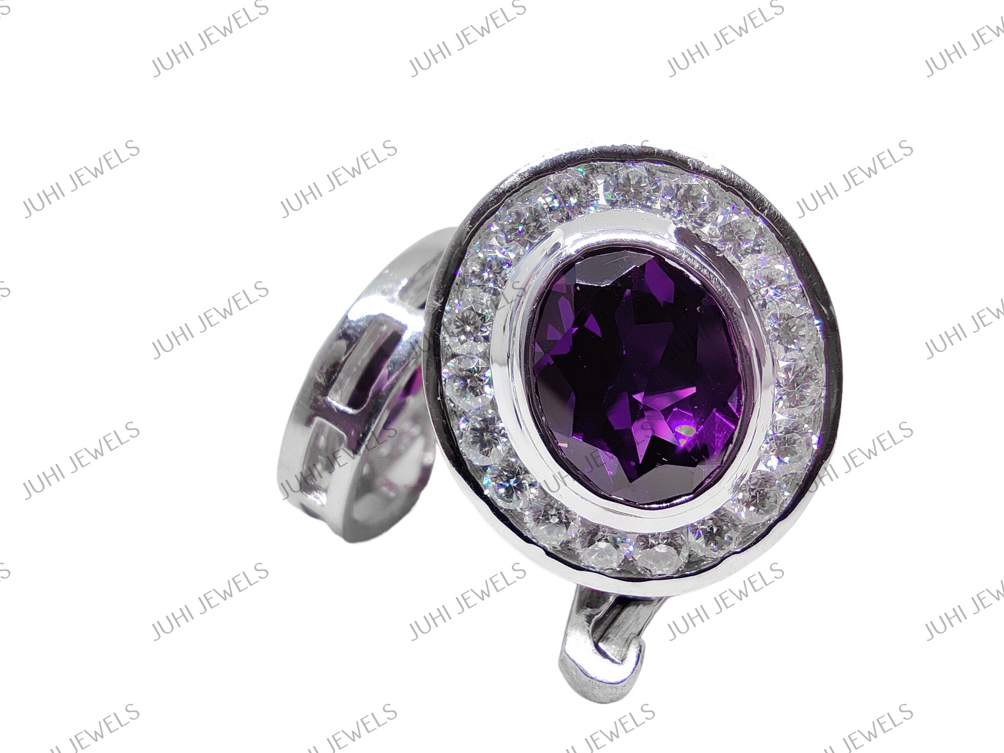 Big Mens Amethyst Moissanite Cufflink Natural Amethyst Cufflinks Men Big Cufflinks For Wedding 925 Silver Amethyst Men Cufflink February Birthstone