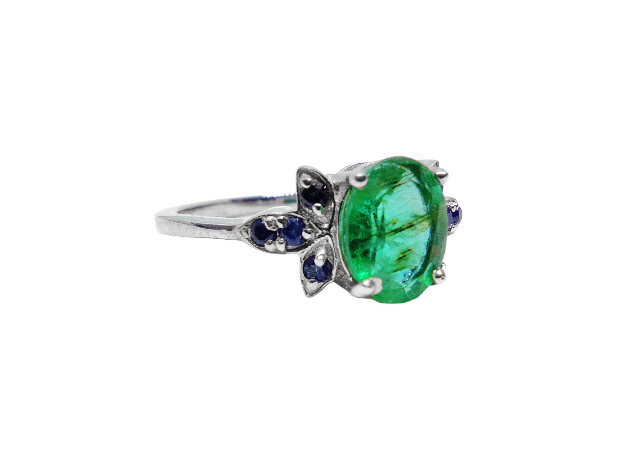 Zambian Emerald Bridal Engagement Ring Natural Emerald Sapphire Ring For Her Emerald Engagement Ring High Quality Emerald Wedding Ring