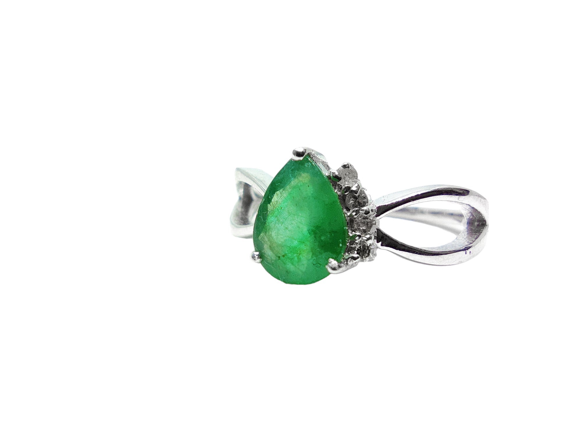 925 Silver Emerald Ring Pear Emerald Ring 1.35 Carat Emerald Diamond Engagement Ring May Birthstone Ring