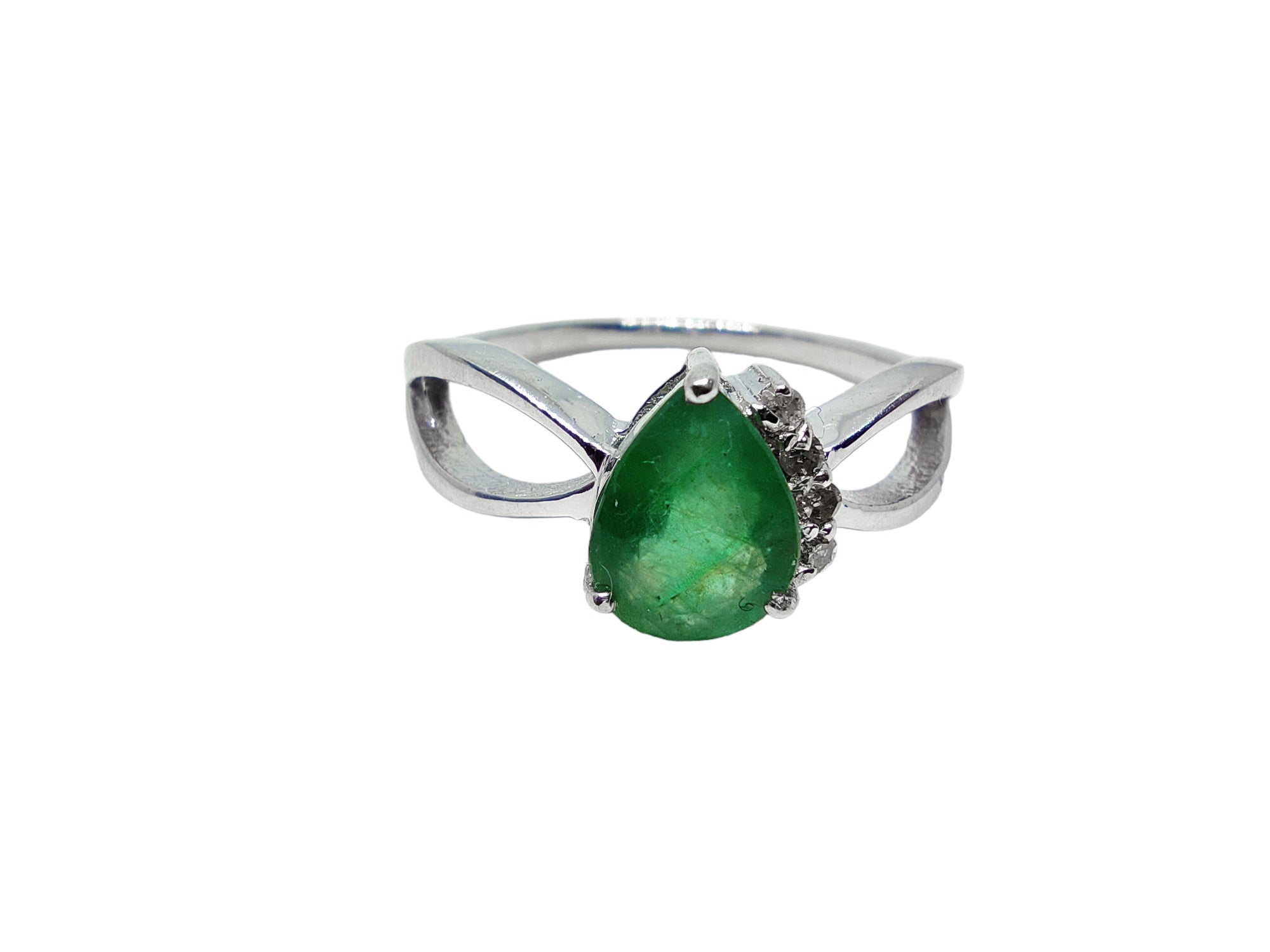 925 Silver Emerald Ring Pear Emerald Ring 1.35 Carat Emerald Diamond Engagement Ring May Birthstone Ring