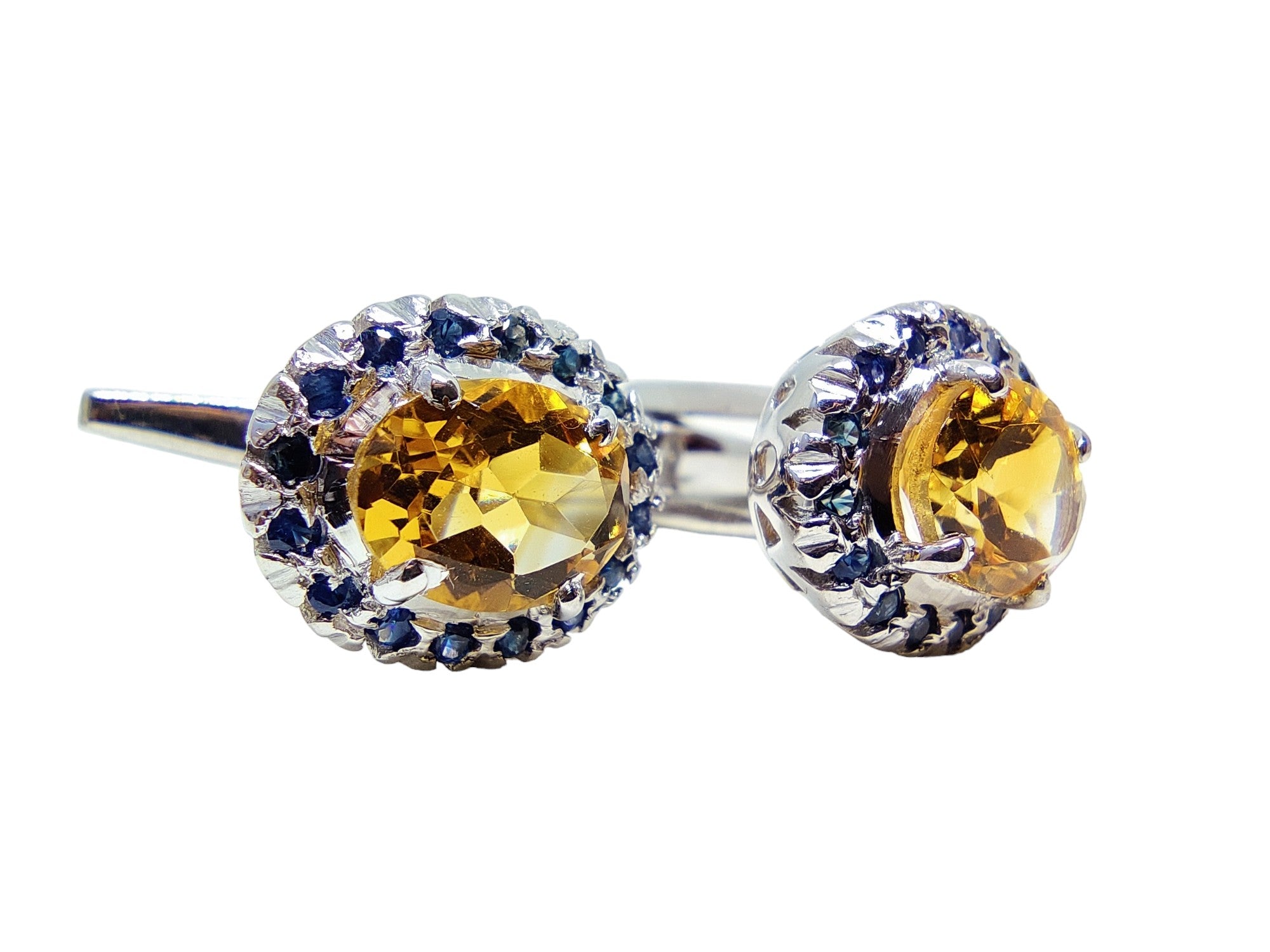 Natural Citrine Sapphire Cufflinks 925 Silver Citrine Sapphire Groomsmen Cufflinks For Wedding November Birthstone Cufflinks