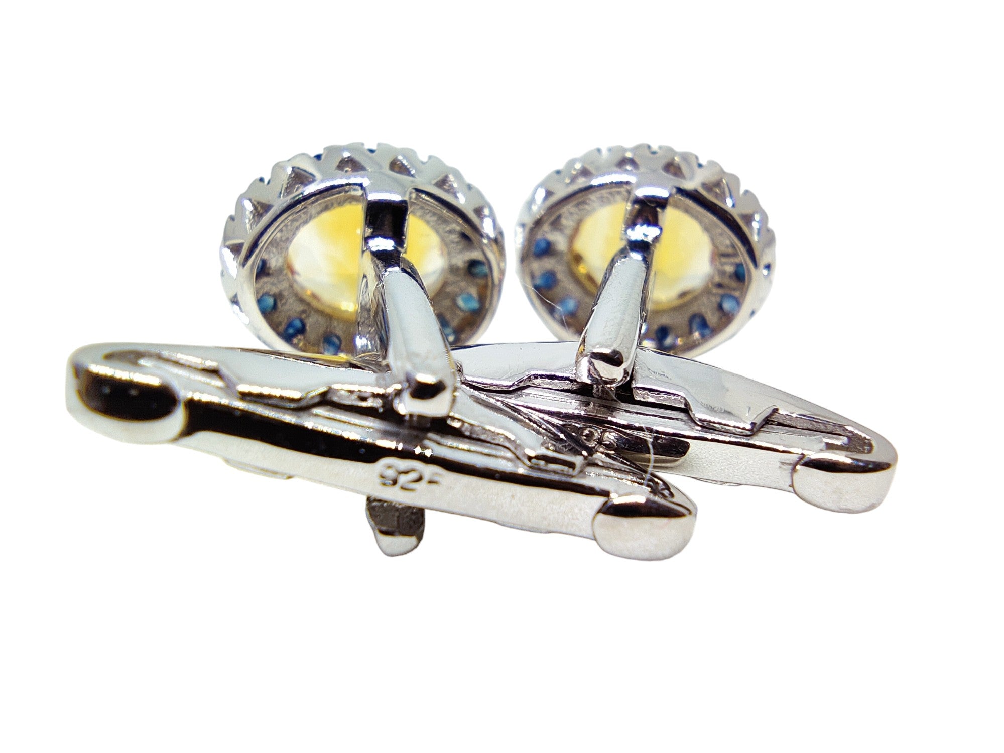 Natural Citrine Sapphire Cufflinks 925 Silver Citrine Sapphire Groomsmen Cufflinks For Wedding November Birthstone Cufflinks