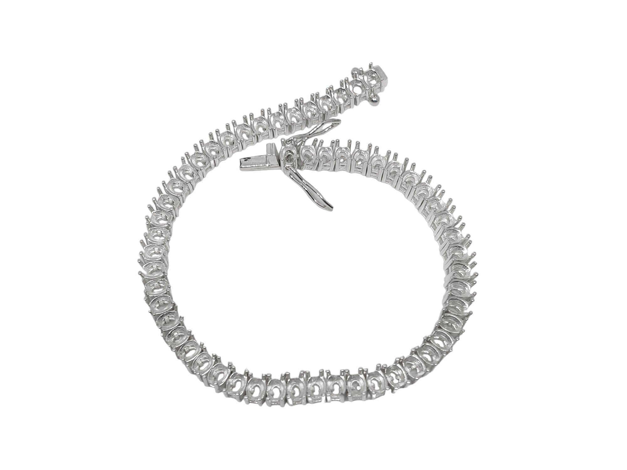 Silver 3x4 mm Oval Tennis Bracelet Mountings 3x4 mm Oval Bracelet Blanks 925 Silver Oval Semi Mount Bracelet Blanks Tennis Mountings